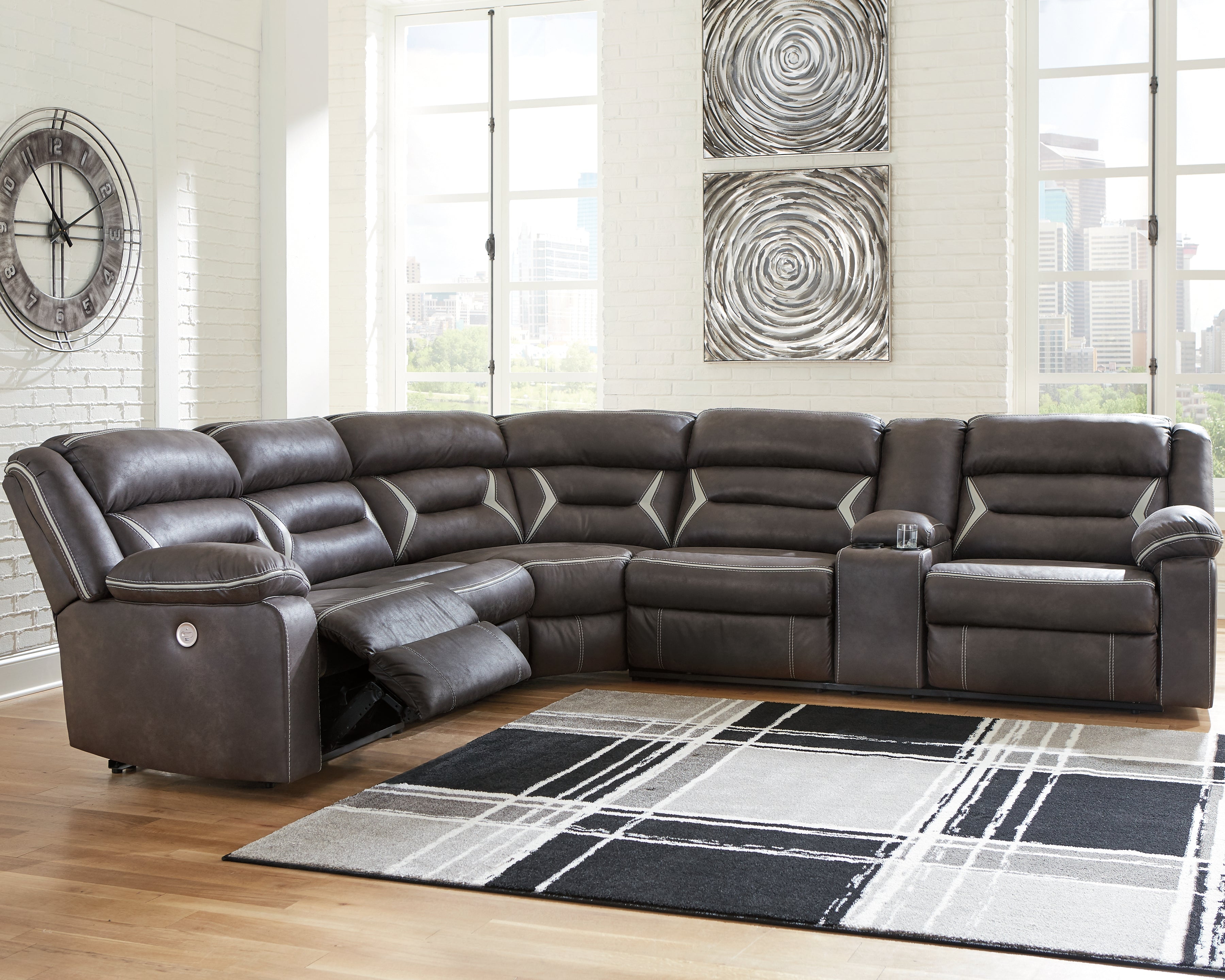 Floridian Furniture - Ashley Furniture - Kincord Sectional - 5-Piece Power Reclining Sectional / Midnight - 13104S6