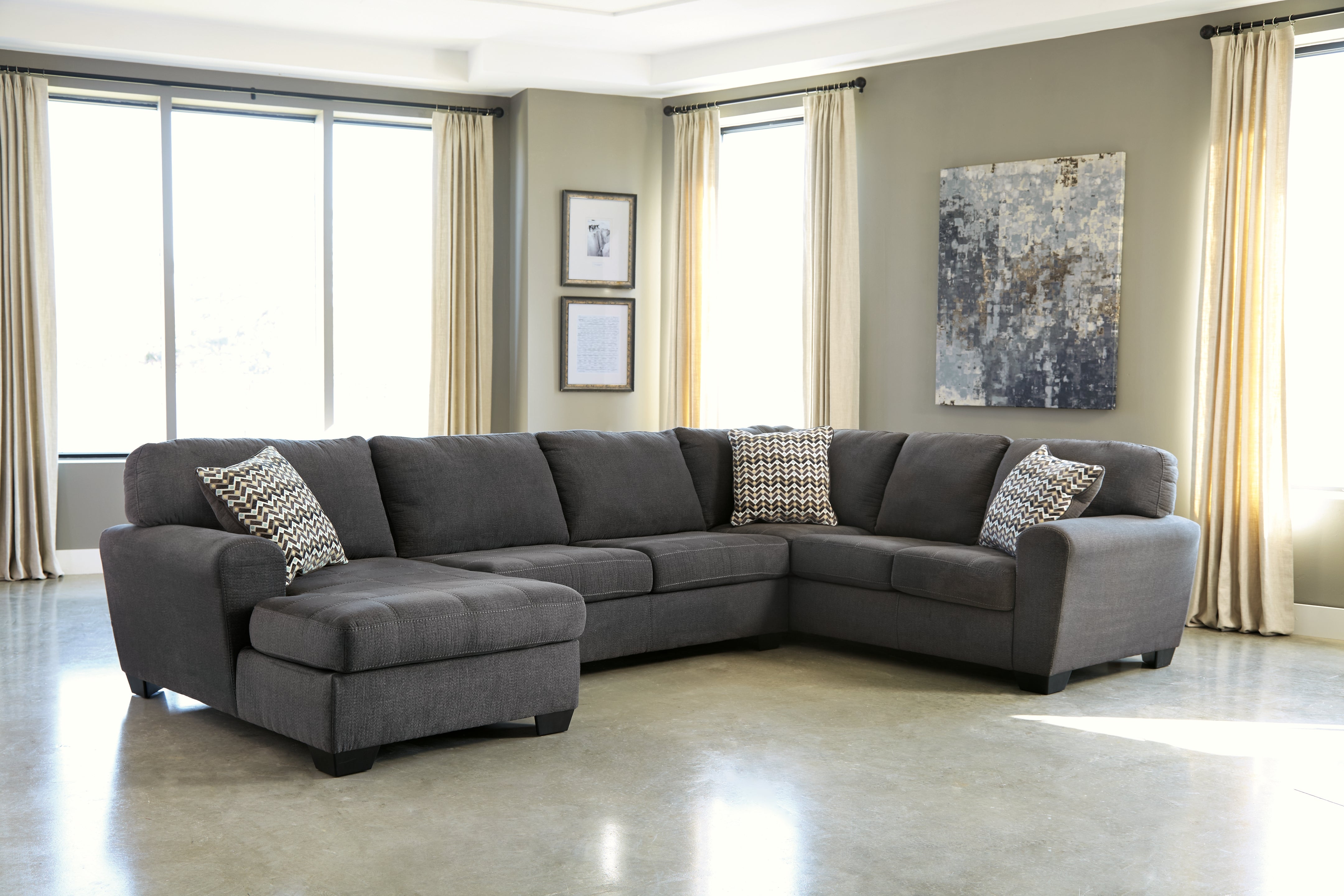 Floridian Furniture - Ashley Furniture - Ambee Sectional - RAF 3-Piece Sectional with Chaise / Slate - 28620S1