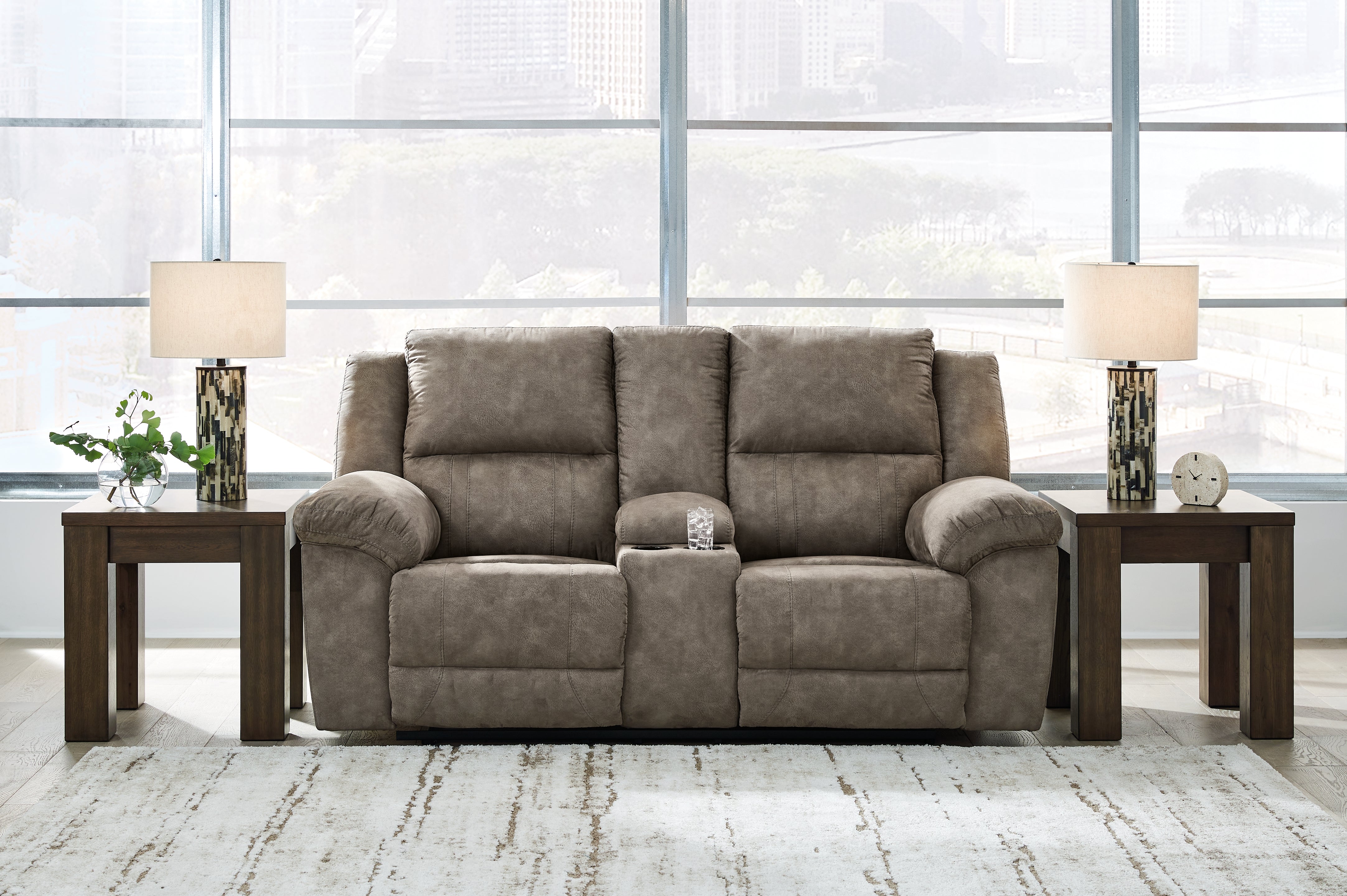 Floridian Furniture - Ashley Furniture - Laresview Living Room - DBL Rec Loveseat w/Console / Fossil - 3720394