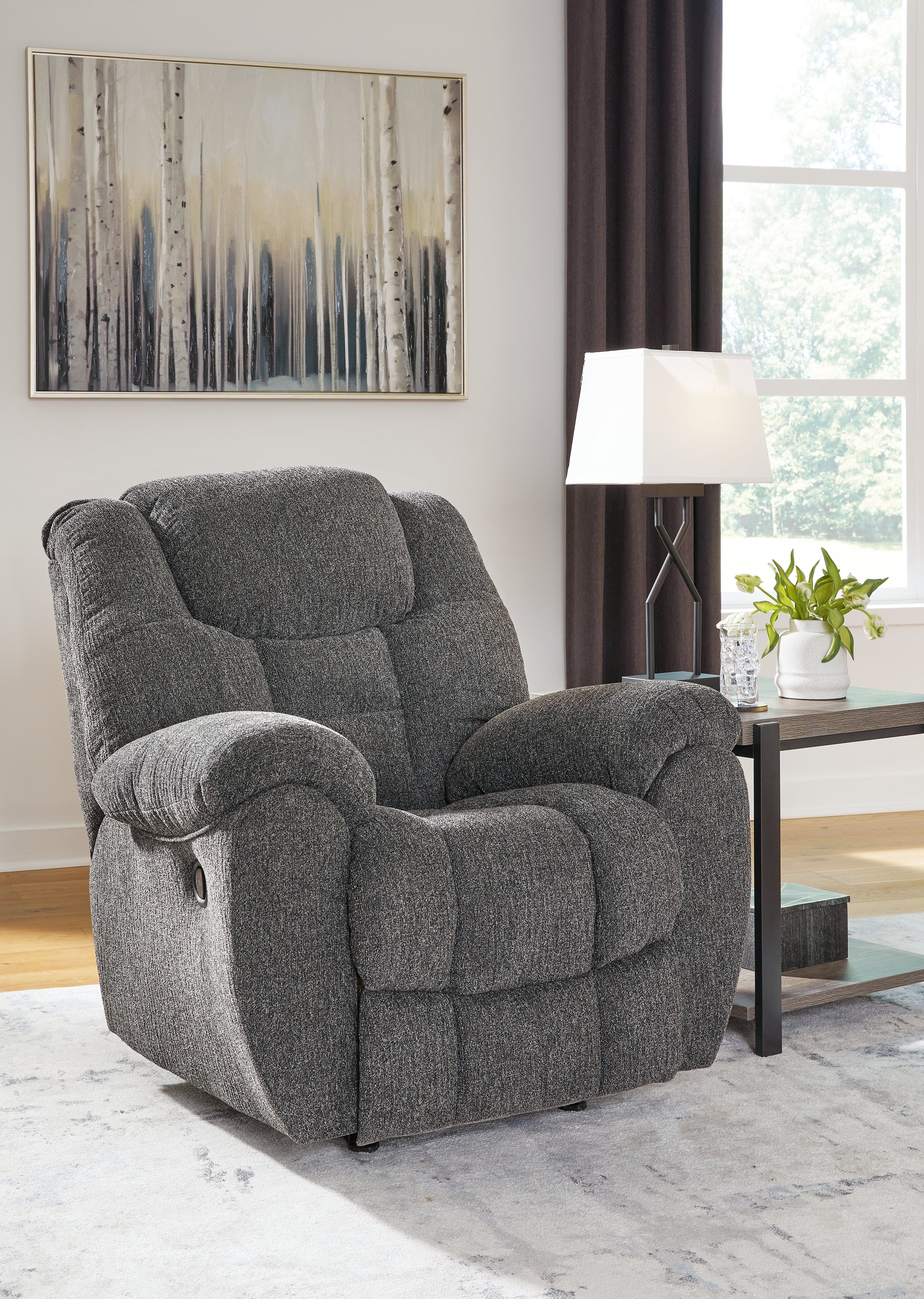 Floridian Furniture - Ashley Furniture - Foreside Living Room - DBL Rec Loveseat w/Console / Charcoal - 3810494