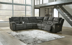 Floridian Furniture - Ashley Furniture - Nettington Sectional - 3-Piece Power Reclining Sectional / Smoke - 44101S1
