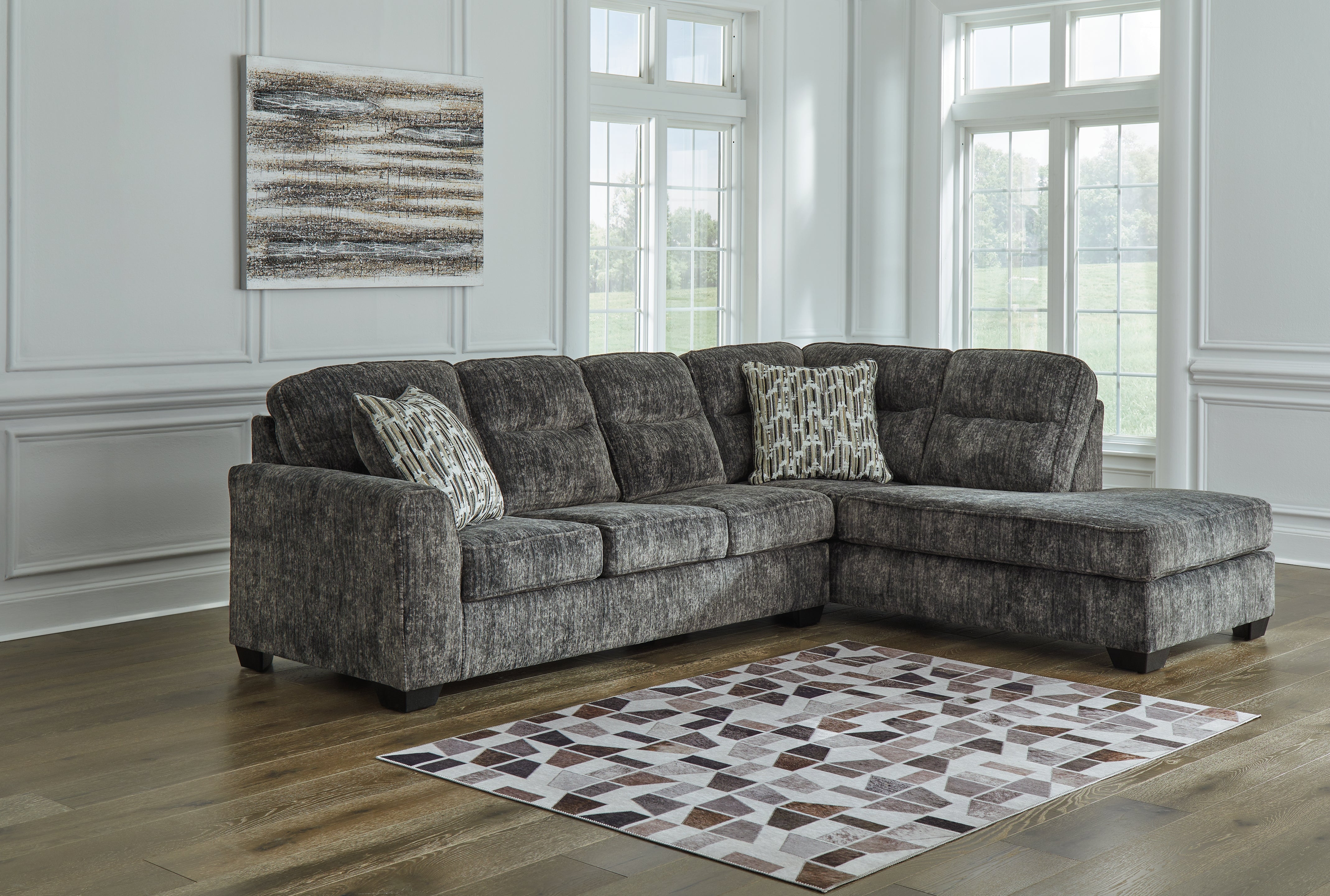 Floridian Furniture - Ashley Furniture - Lonoke Sectional - RAF 2-Piece Sectional with Chaise / Gunmetal - 50504S1