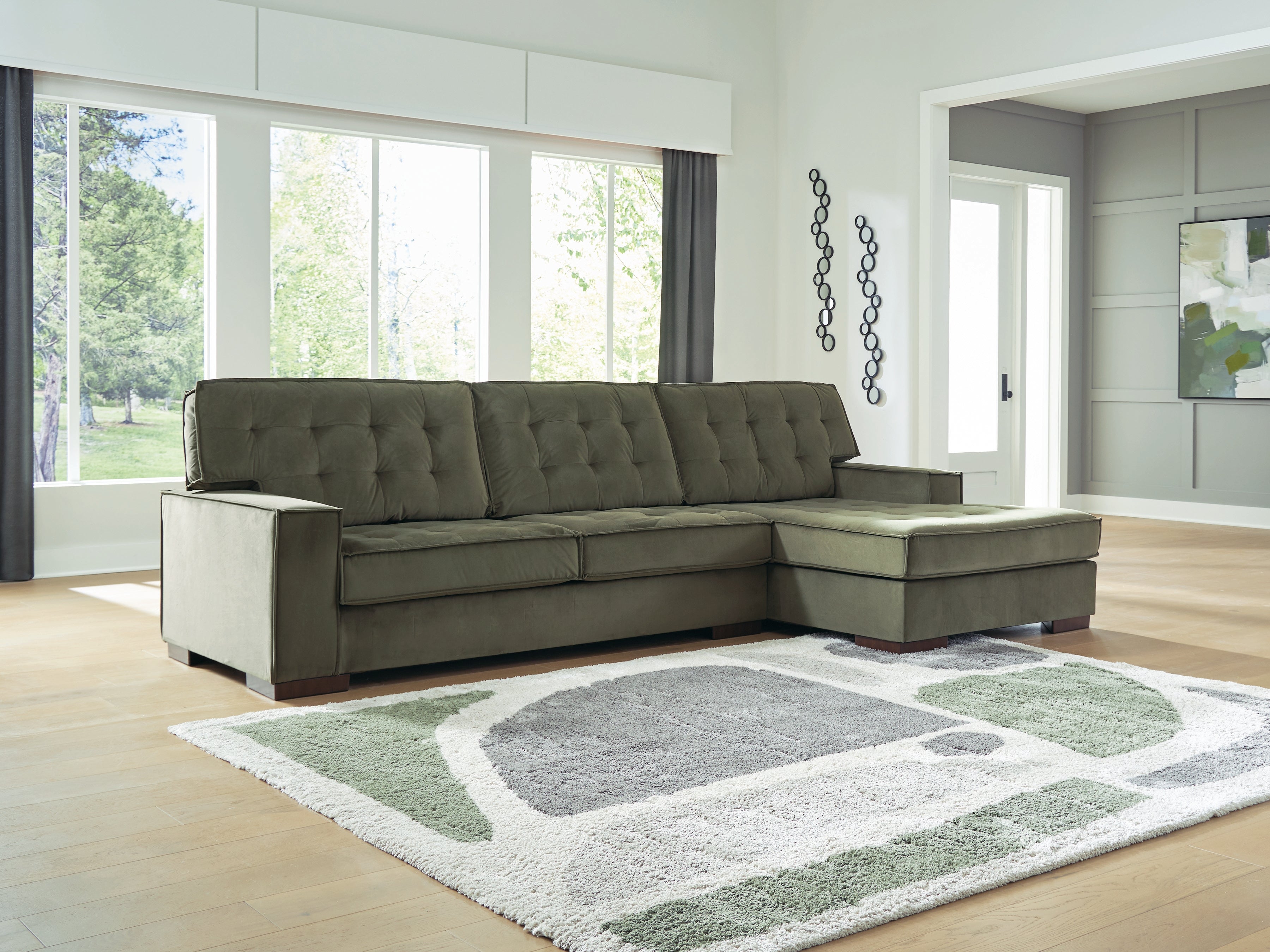 Floridian Furniture - Ashley Furniture - Caspian-Town Sectional - LAF 2-Piece Sectional with Chaise / Olive - PC61702S2