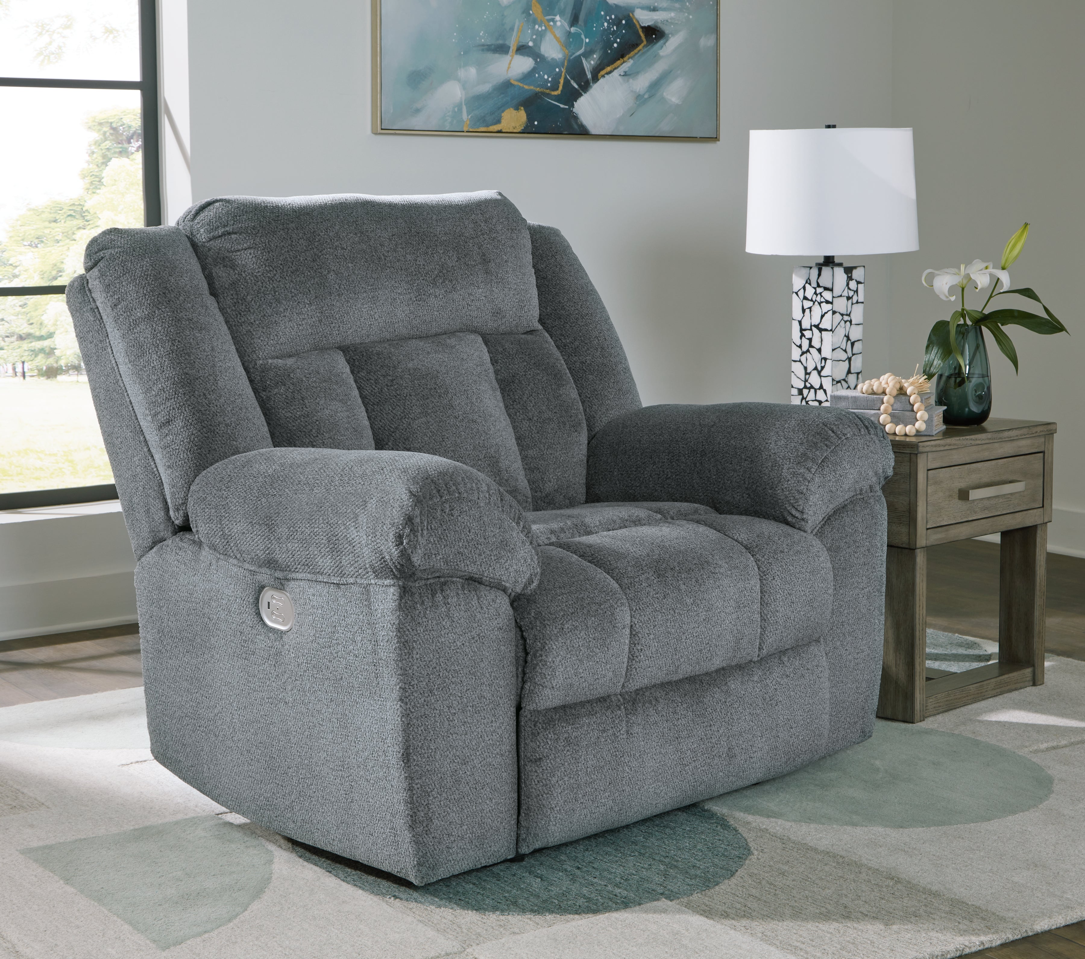 Floridian Furniture - Ashley Furniture - Tip-Off Living Room - PWR Recliner/ADJ Headrest / Slate - 6930482