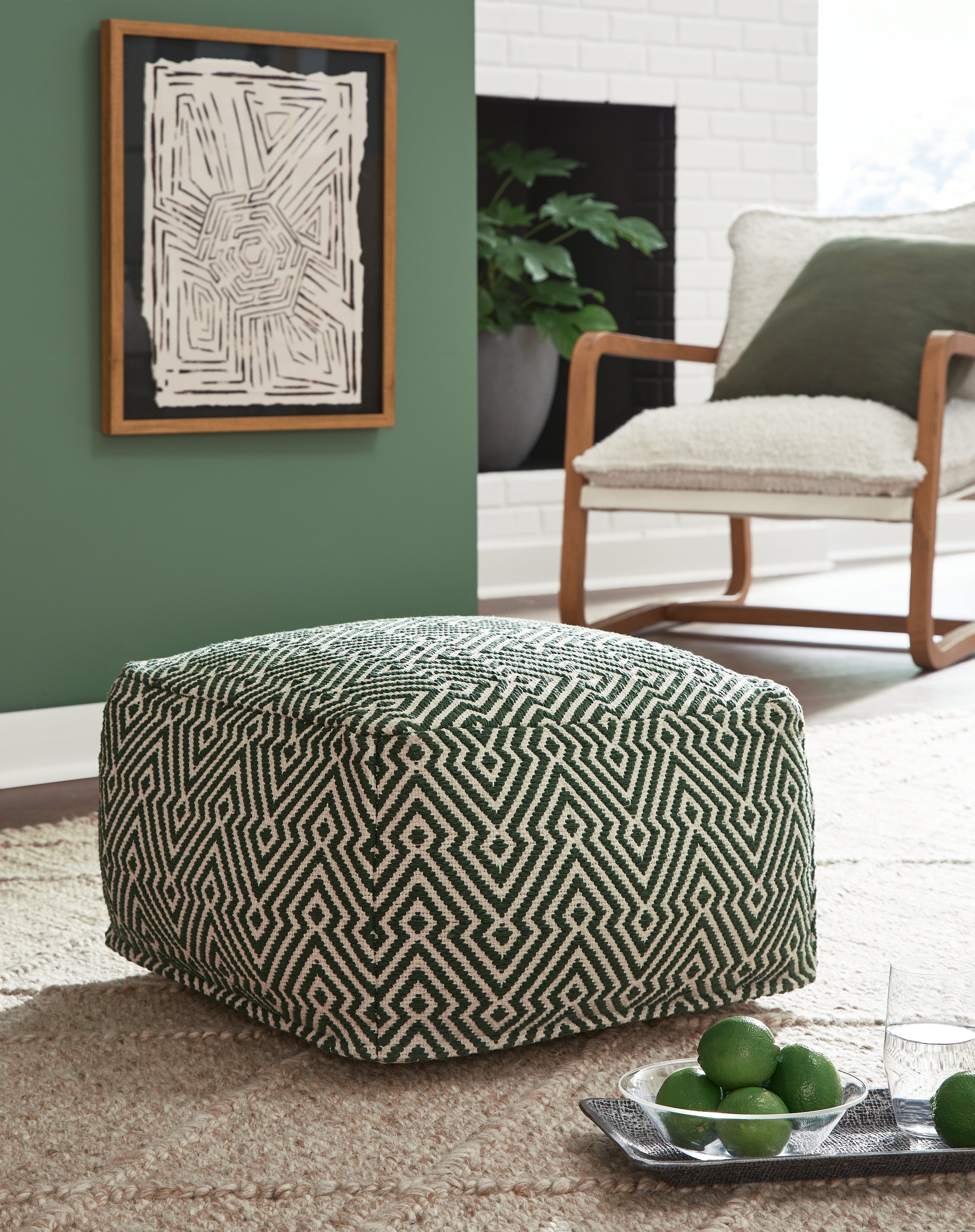 Floridian Furniture - Ashley Furniture - Abacy Pouf - Pouf / Green/Ivory - A1001053