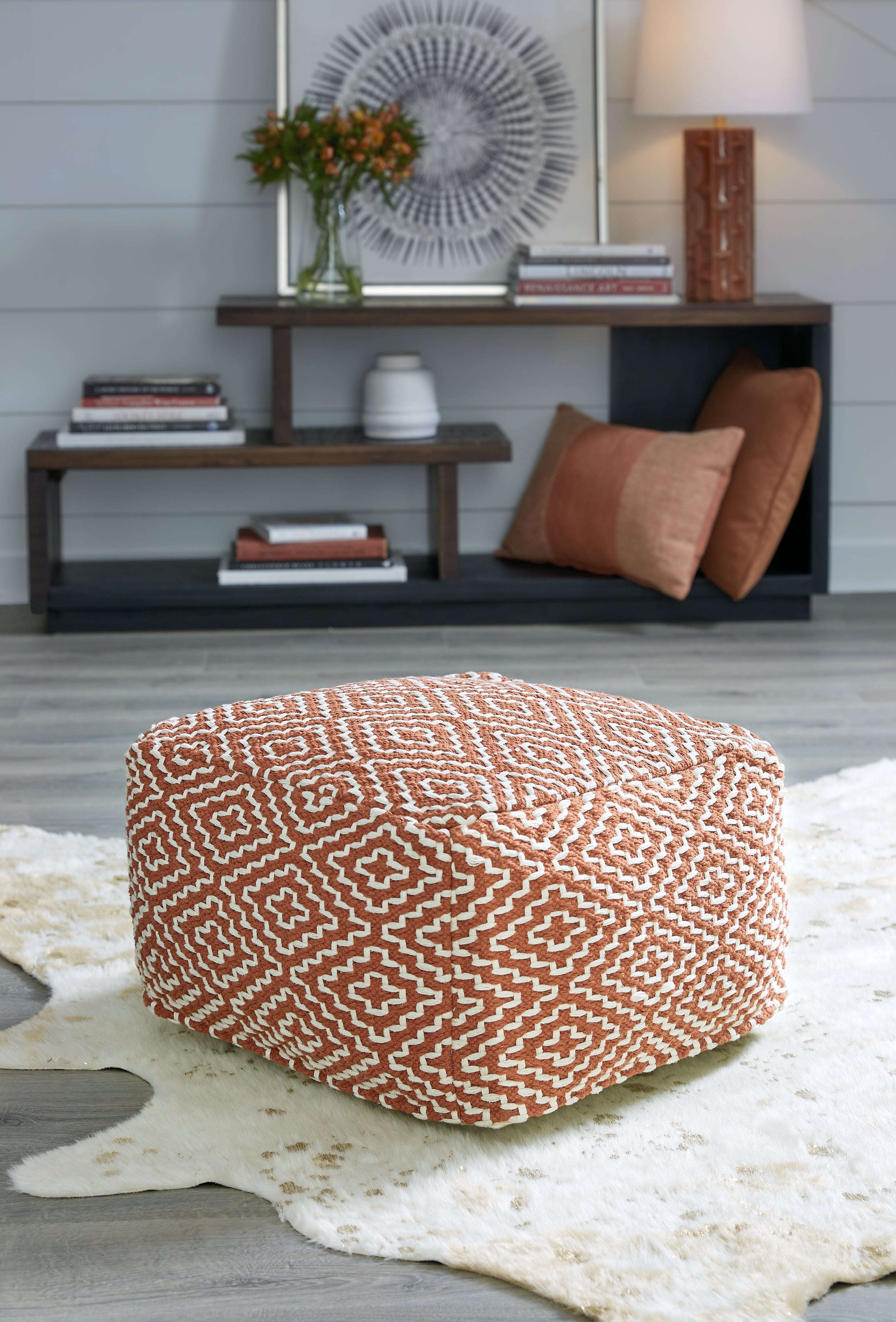 Floridian Furniture - Ashley Furniture - Brynnsen Pouf - Pouf / Teal/Ivory - A1001055
