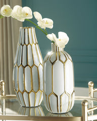 Floridian Furniture - Ashley Furniture - Mohsen Vase - Vase Set (Set of 2) / Gold Finish/White - A2000135