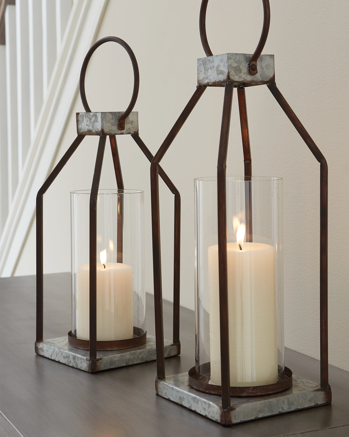 Floridian Furniture - Ashley Furniture - Diedrick Candle Holder - Lantern Set (Set of 2) / Gray/Black - A2000346