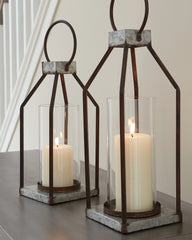 Floridian Furniture - Ashley Furniture - Diedrick Candle Holder - Lantern Set (Set of 2) / Gray/Black - A2000346