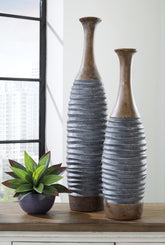 Floridian Furniture - Ashley Furniture - Blayze Vase - Vase Set (Set of 2) / Antique Gray/Brown - A2000388