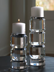 Floridian Furniture - Ashley Furniture - Brentley Candle Holder - Candle Holder Set (Set of 2) / Clear/Silver Finish - A2000770