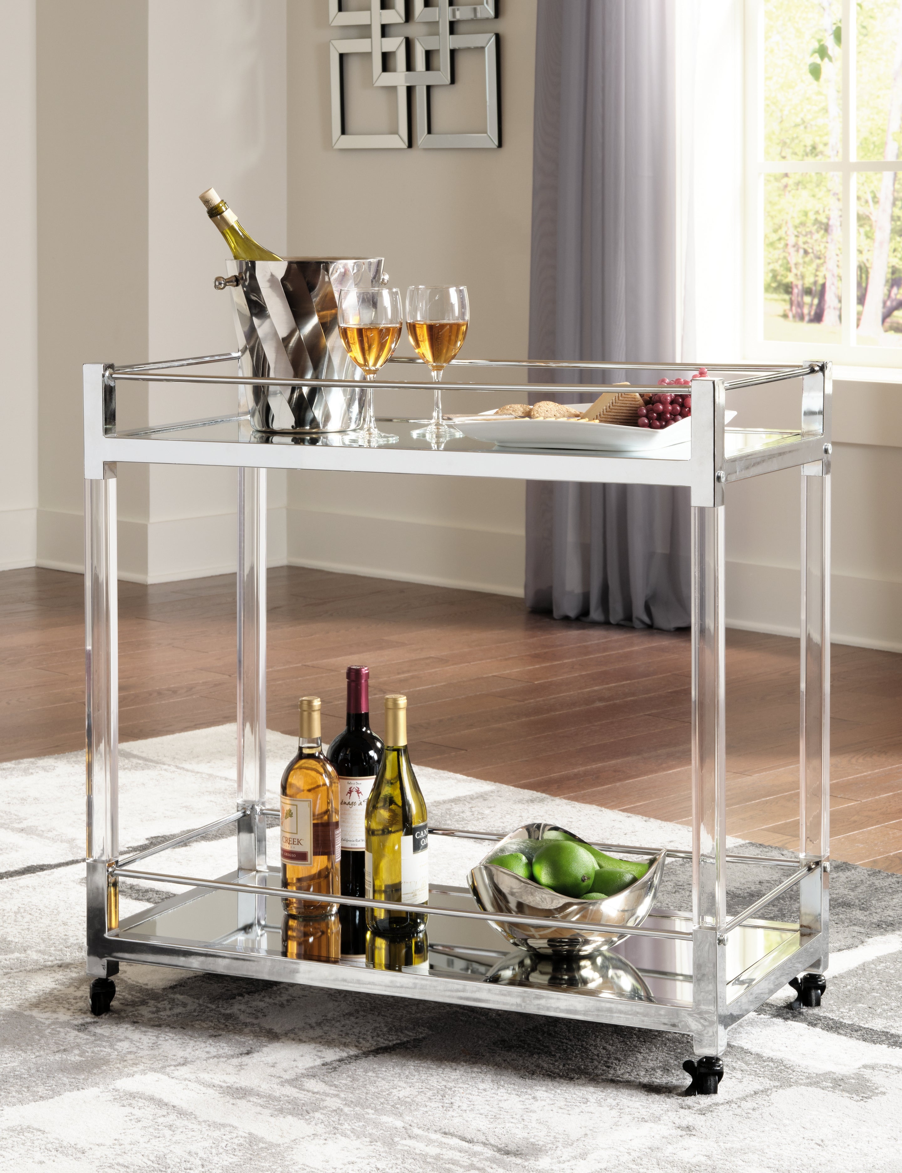 Floridian Furniture - Ashley Furniture - Chaseton Bar Cart - Bar Cart / Clear/Silver Finish - A4000501