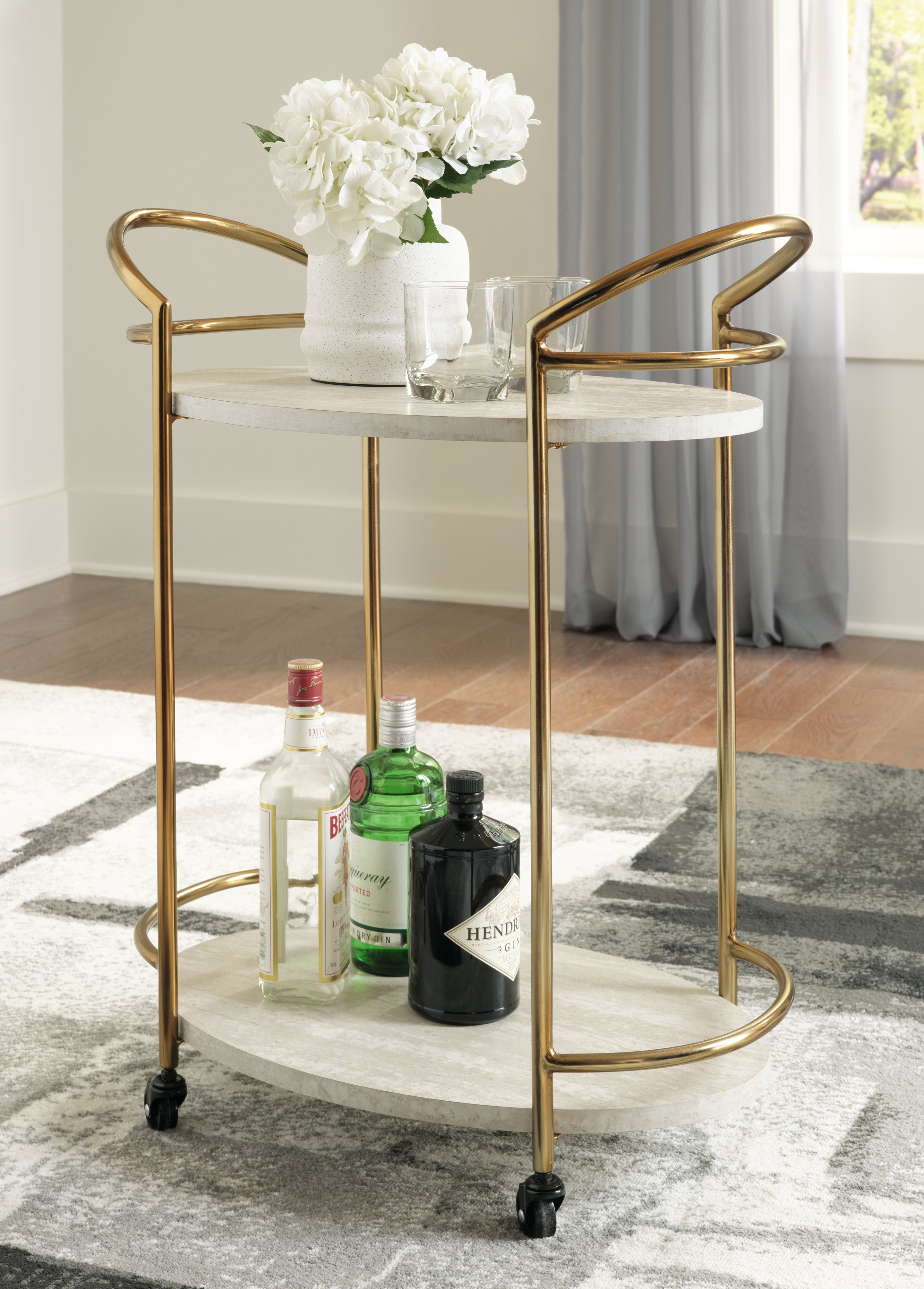 Floridian Furniture - Ashley Furniture - Tarica Bar Cart - Bar Cart / Cream/Gold Finish - A4000502
