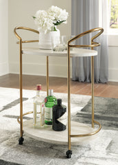 Floridian Furniture - Ashley Furniture - Tarica Bar Cart - Bar Cart / Cream/Gold Finish - A4000502