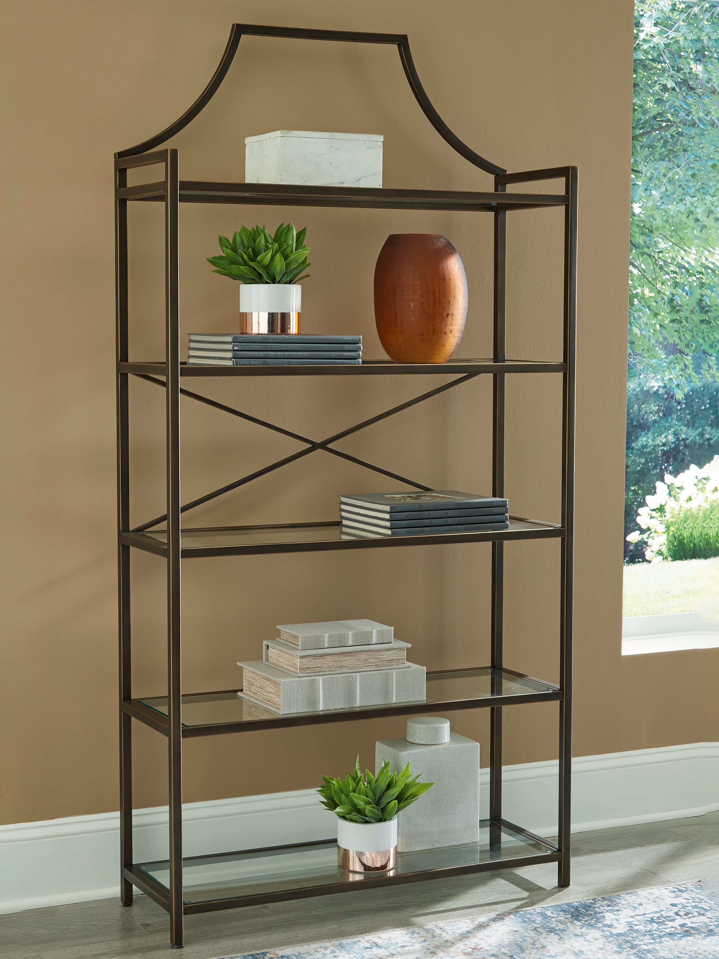 Floridian Furniture - Ashley Furniture - Bernonly Bookcase - Bookcase / Antique Bronze Finish - A4000556