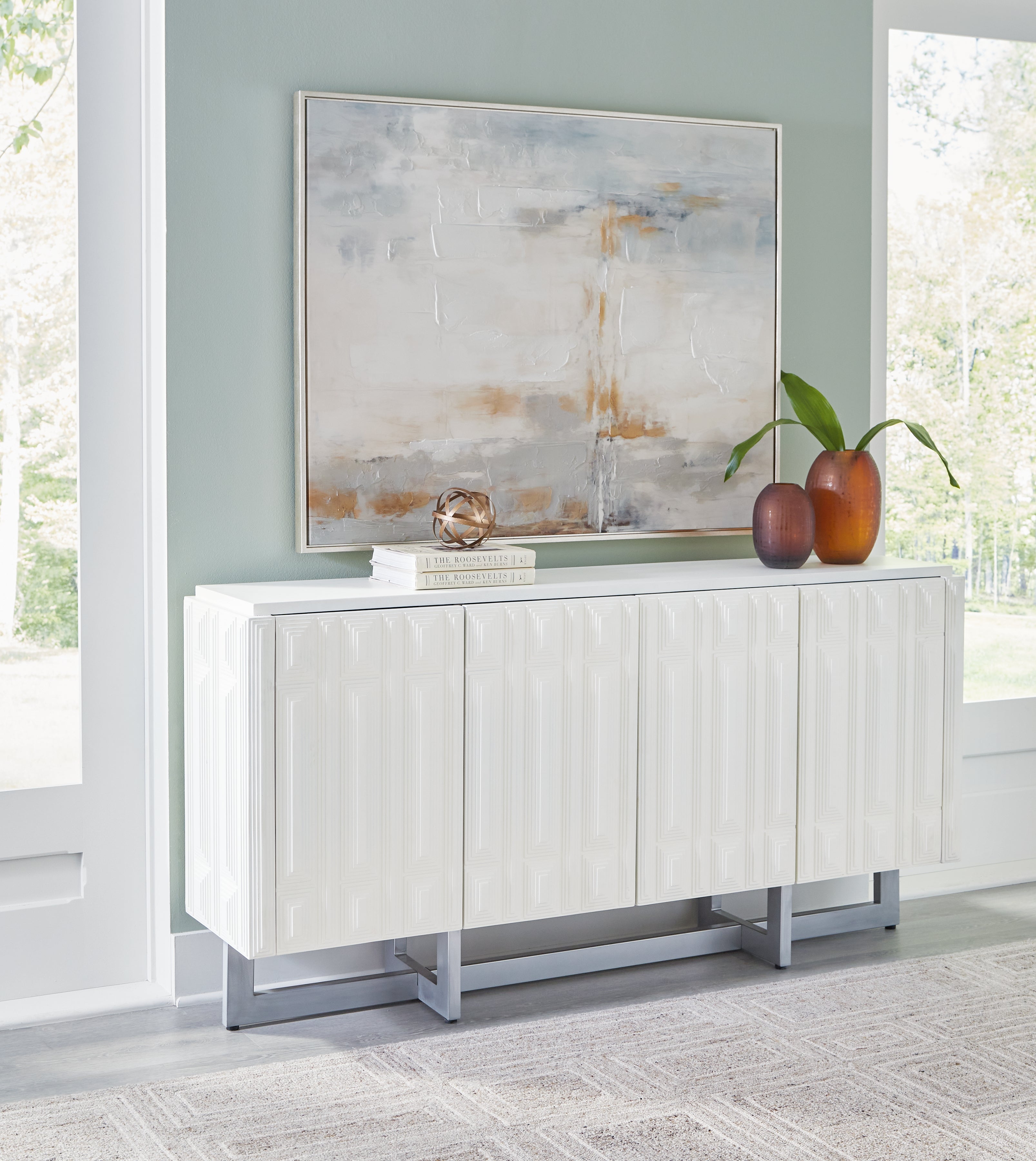 Floridian Furniture - Ashley Furniture - Ornawel Accent Cabinet - Accent Cabinet / Distressed White - A4000569