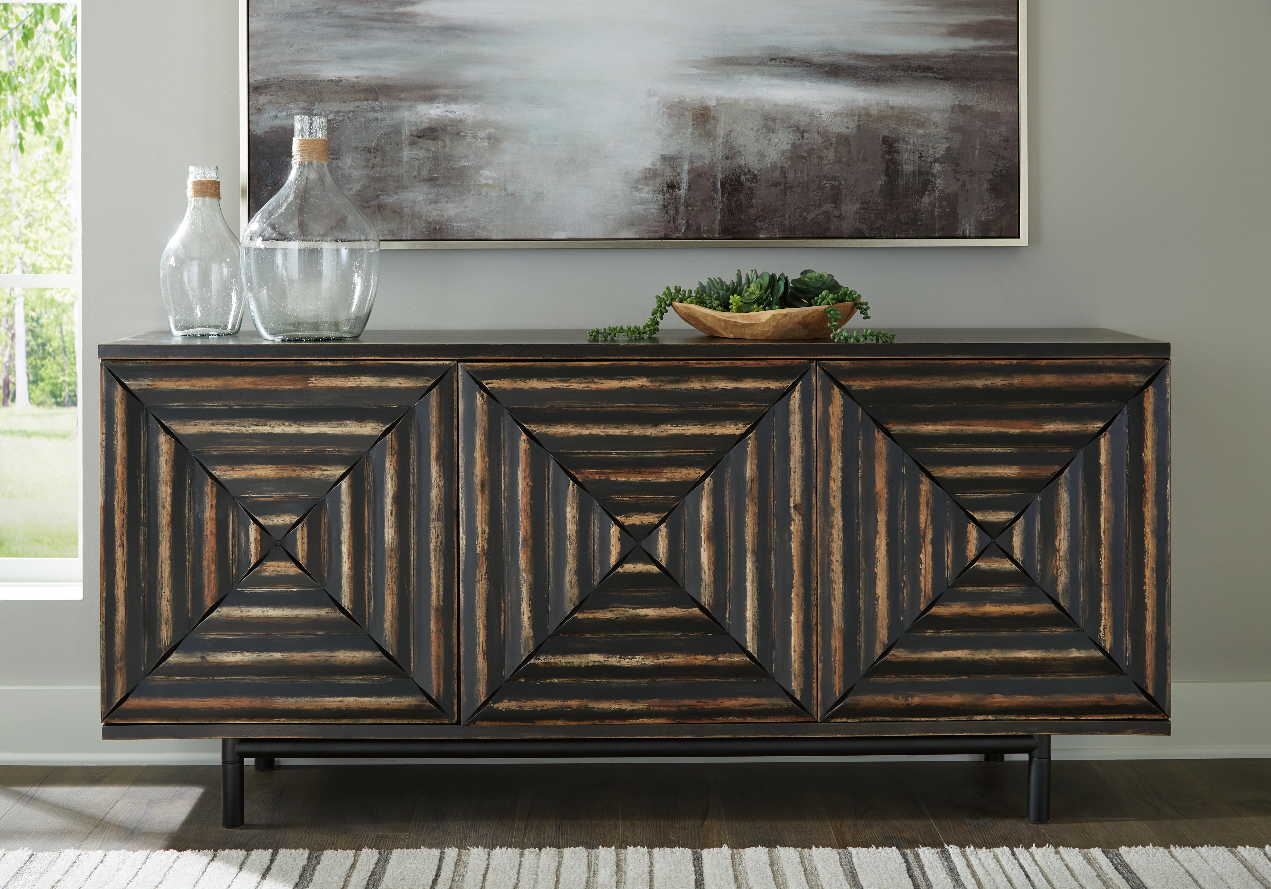 Floridian Furniture - Ashley Furniture - Fair Ridge Accent Cabinet - Accent Cabinet / Distressed Black - A4000573