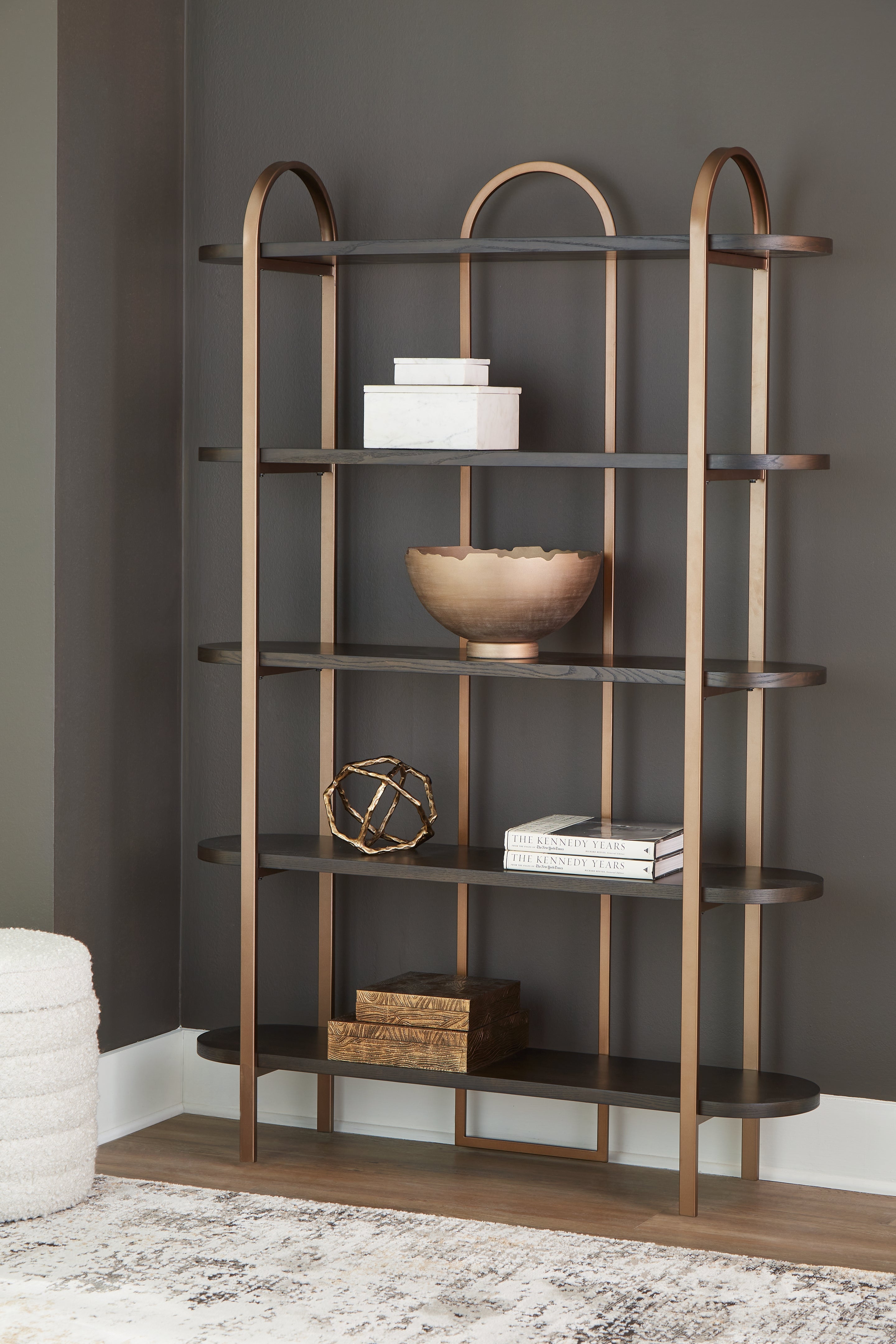 Floridian Furniture - Ashley Furniture - Brentmour Bookcase - Bookcase / Brown/Gold Finish - A4000589