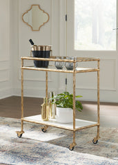 Floridian Furniture - Ashley Furniture - Plattfield Bar Cart - Bar Cart / Antique Gold Finish - A4000625