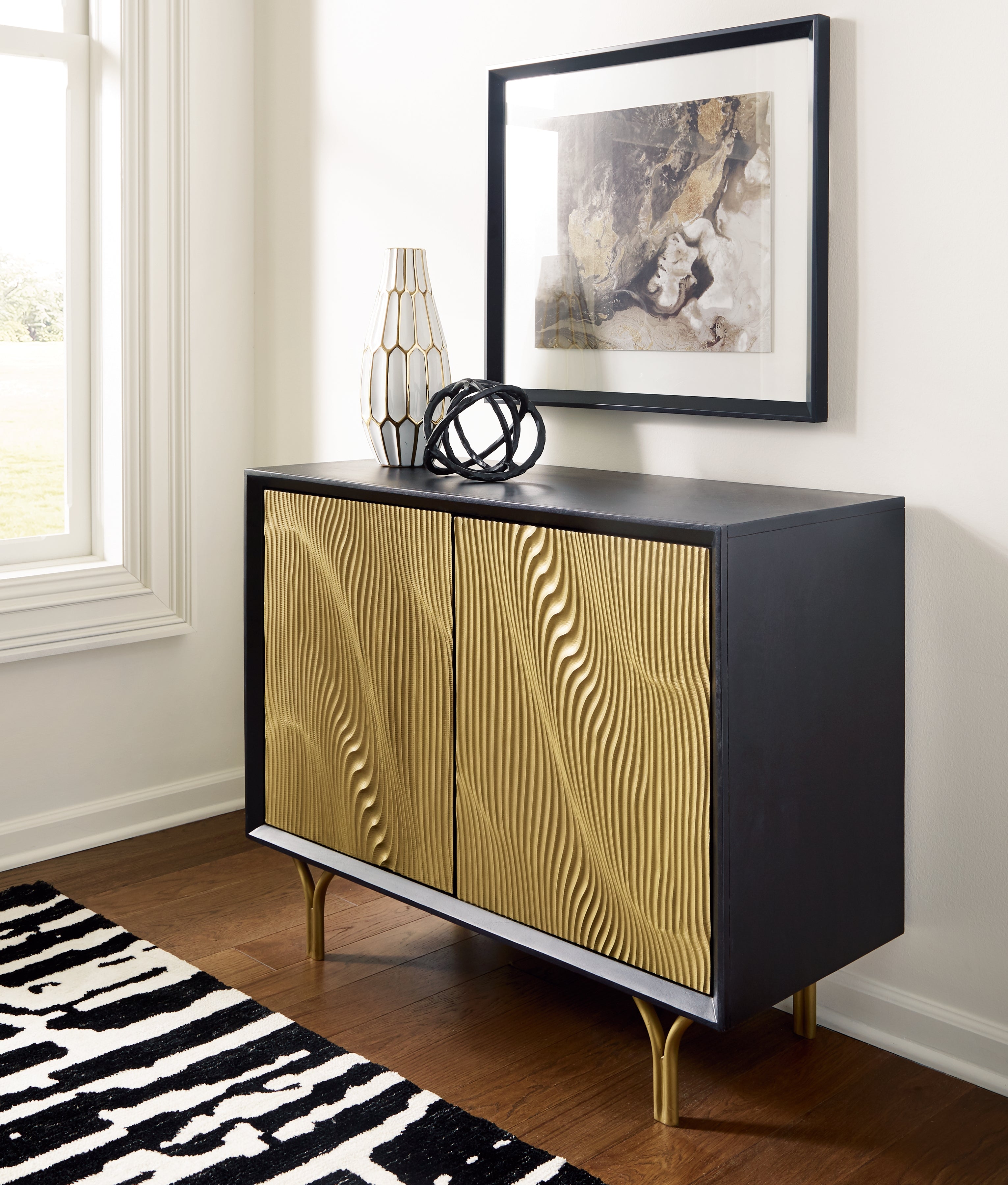Floridian Furniture - Ashley Furniture - Tayner Accent Cabinet - Accent Cabinet / Black/Gold Finish - A4000654