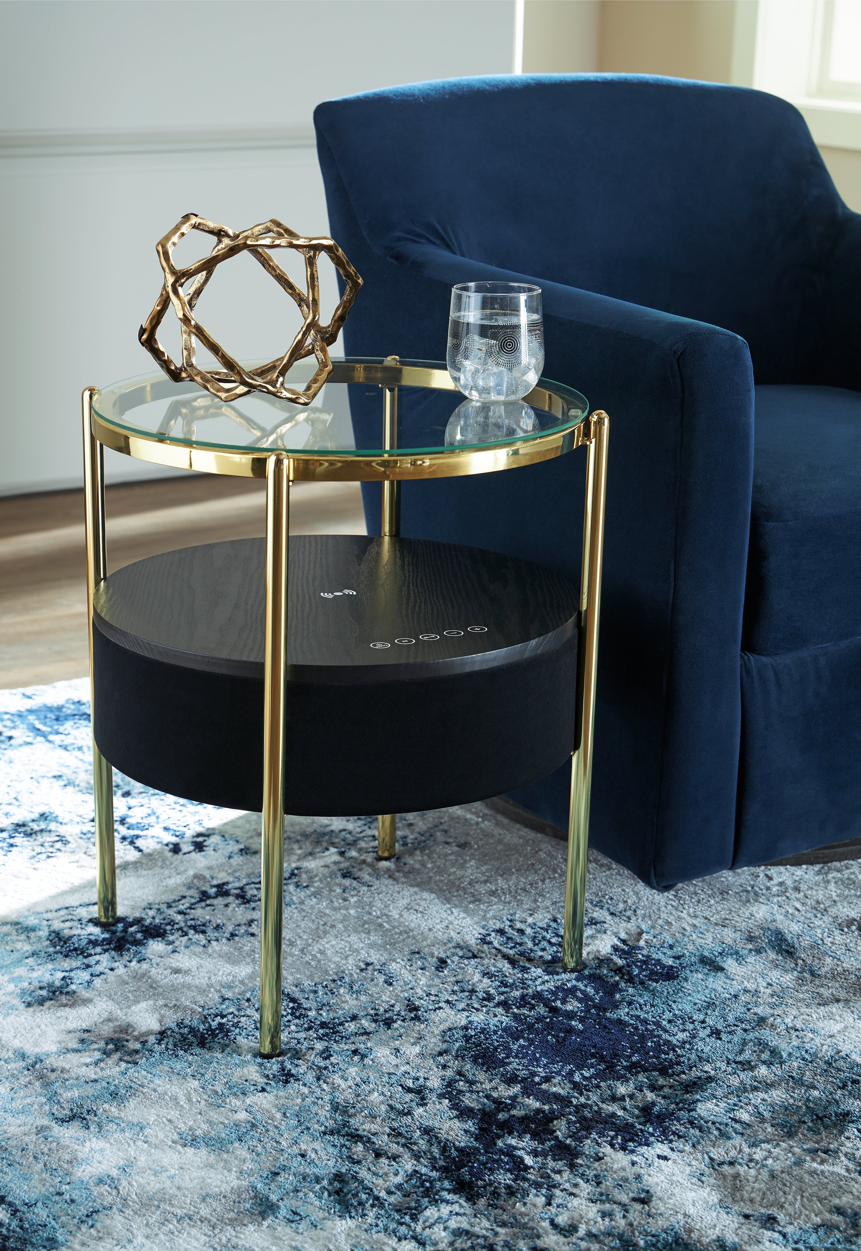 Floridian Furniture - Ashley Furniture - Nedman Accent Table with Speaker - Accent Table with Speaker / Black/Gold Finish - A4000669
