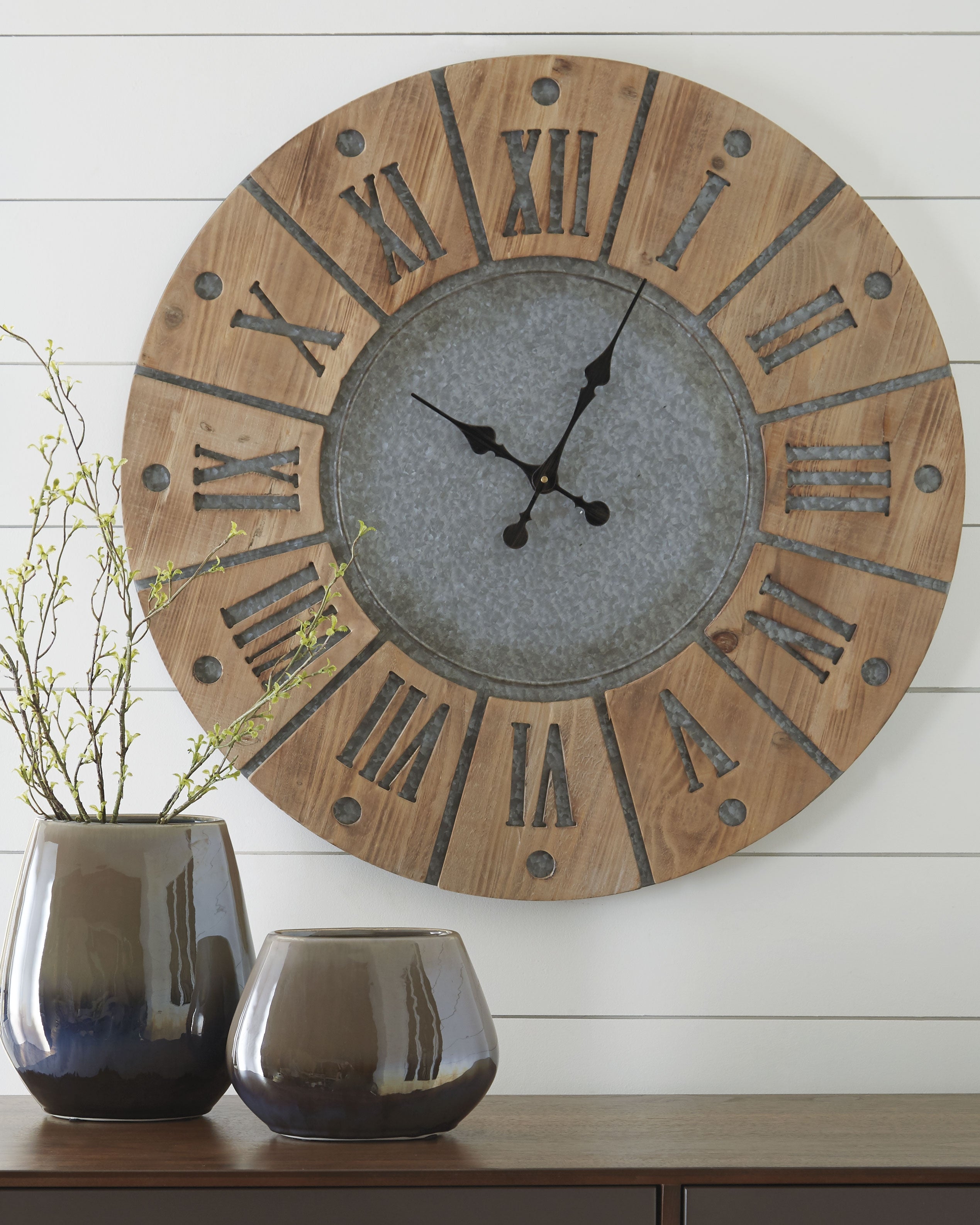Floridian Furniture - Ashley Furniture - Payson Wall Decor - Wall Clock / Antique Gray/Natural - A8010076