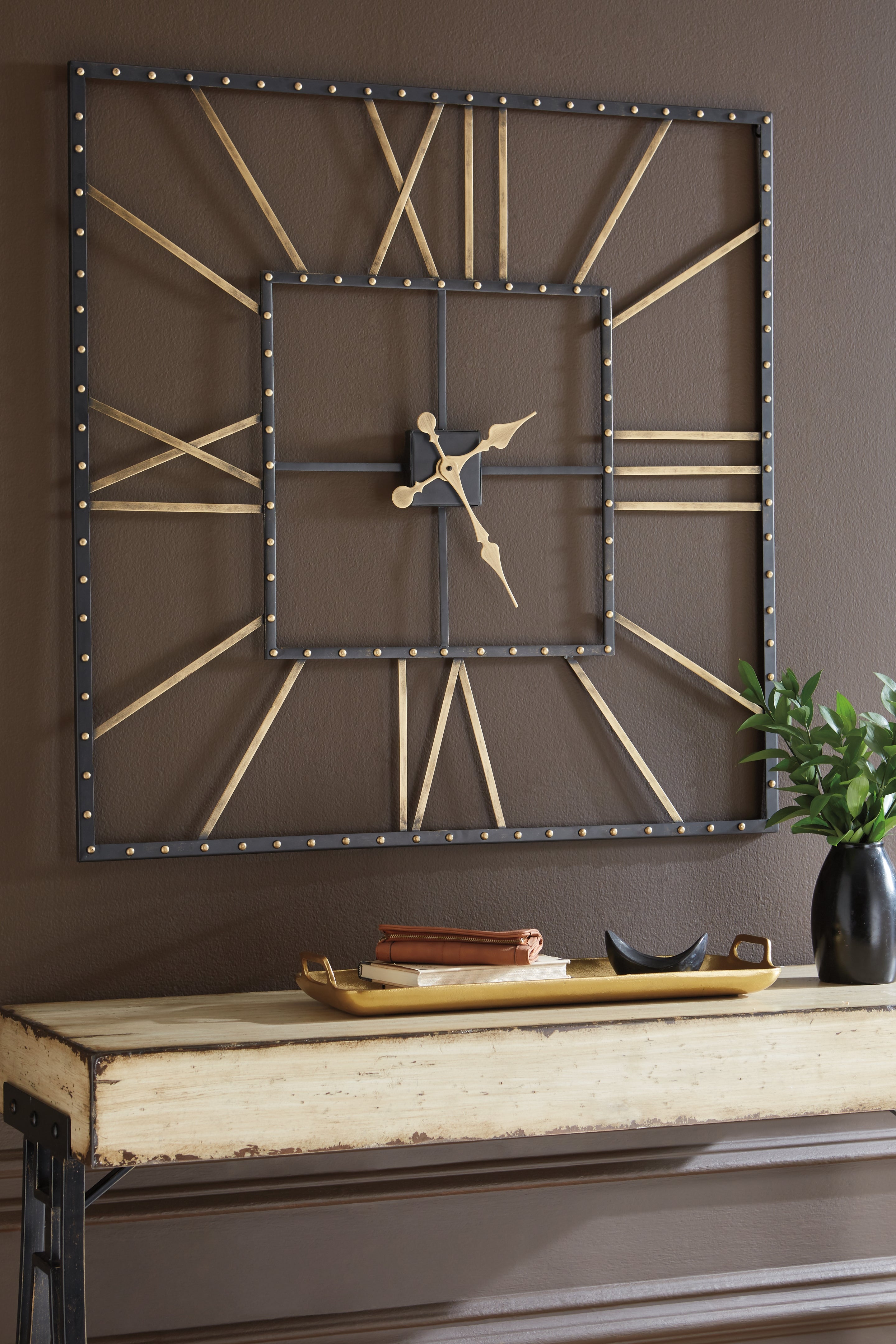 Floridian Furniture - Ashley Furniture - Thames Wall Decor - Wall Clock / Black/Gold Finish - A8010112
