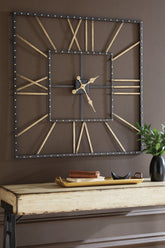 Floridian Furniture - Ashley Furniture - Thames Wall Decor - Wall Clock / Black/Gold Finish - A8010112