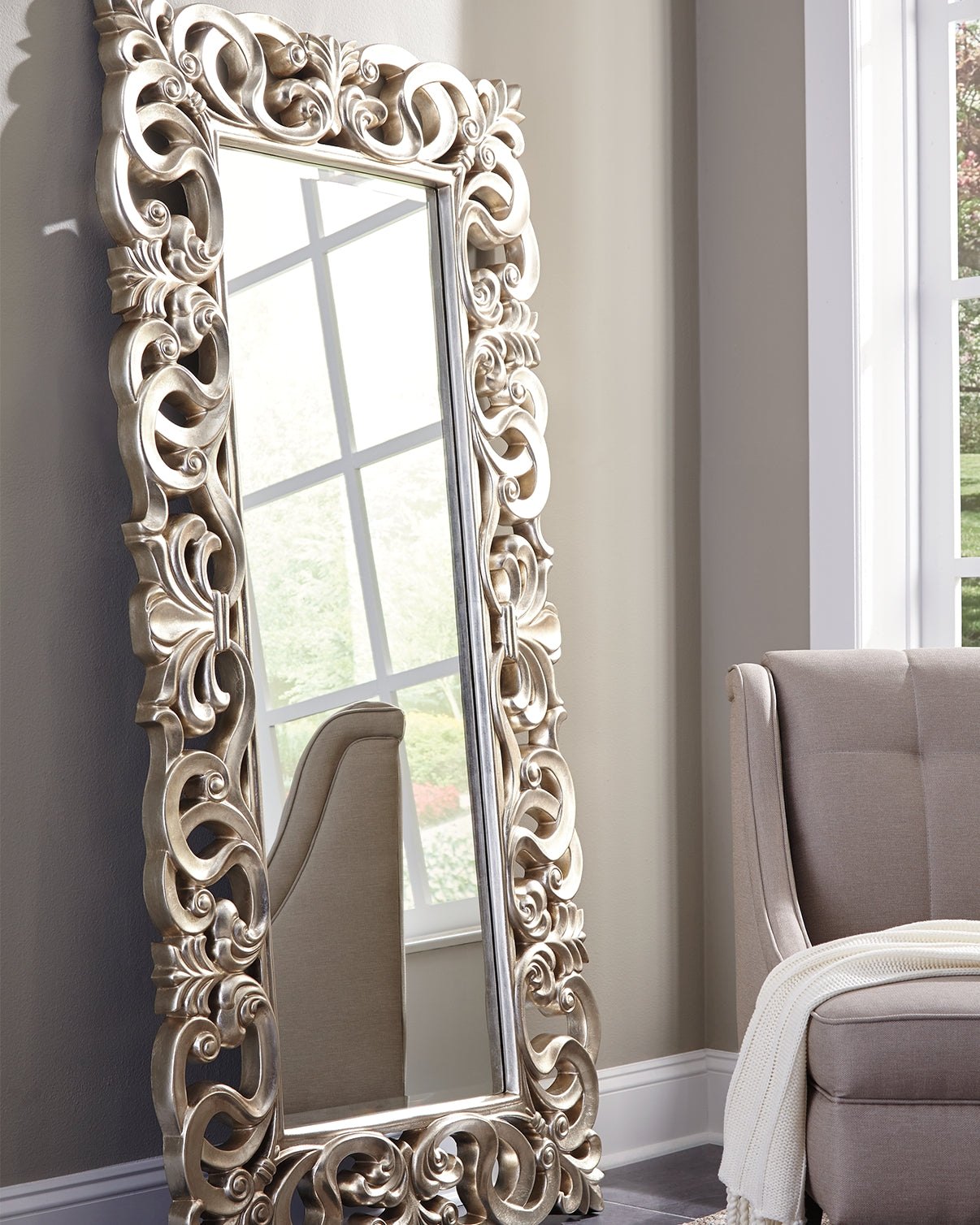 Floridian Furniture - Ashley Furniture - Lucia Mirror - Floor Mirror / Antique Silver Finish - A8010123