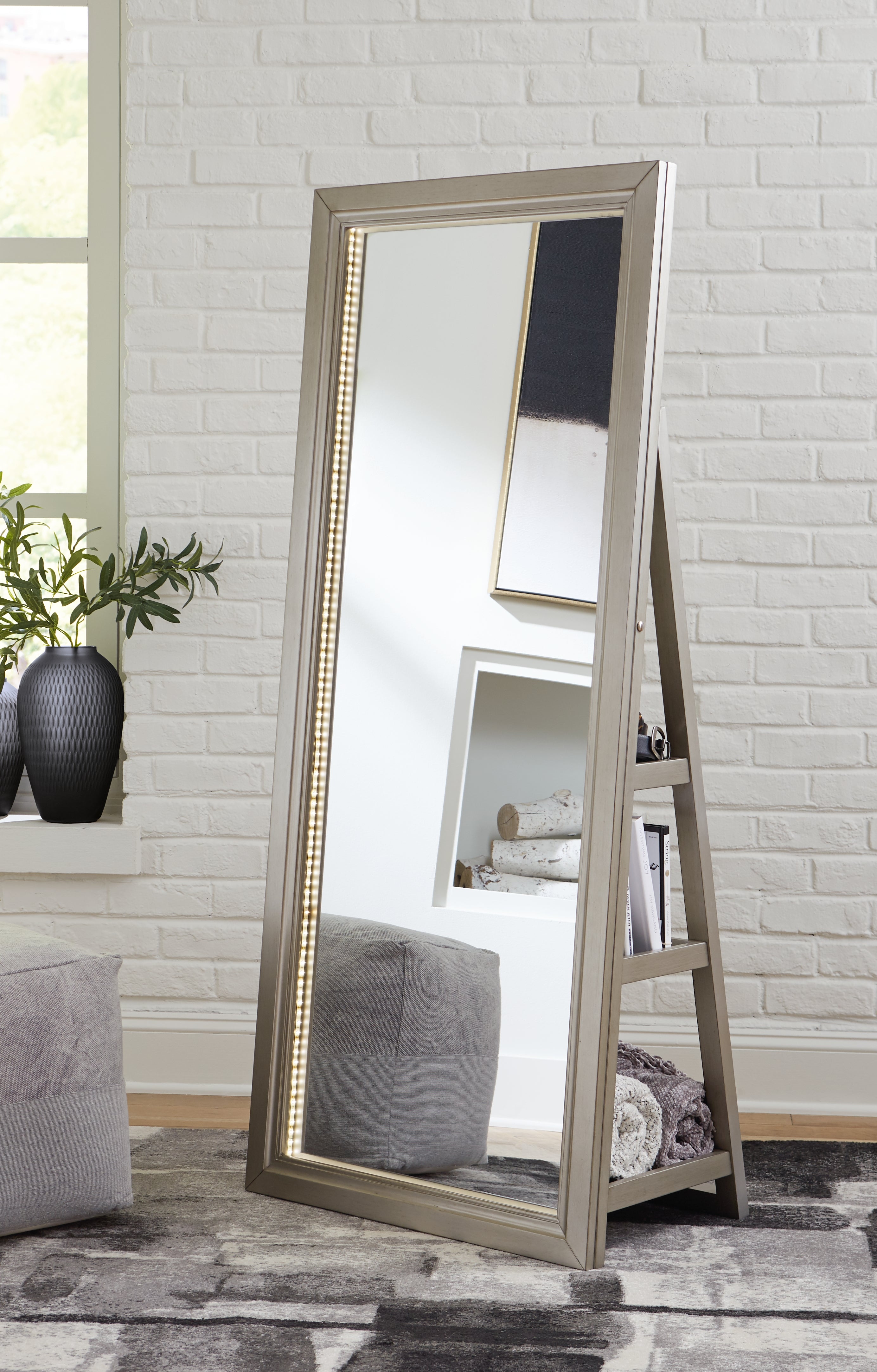 Floridian Furniture - Ashley Furniture - Evesen Mirror - Floor Standing Mirror/Storage / White - A8010383