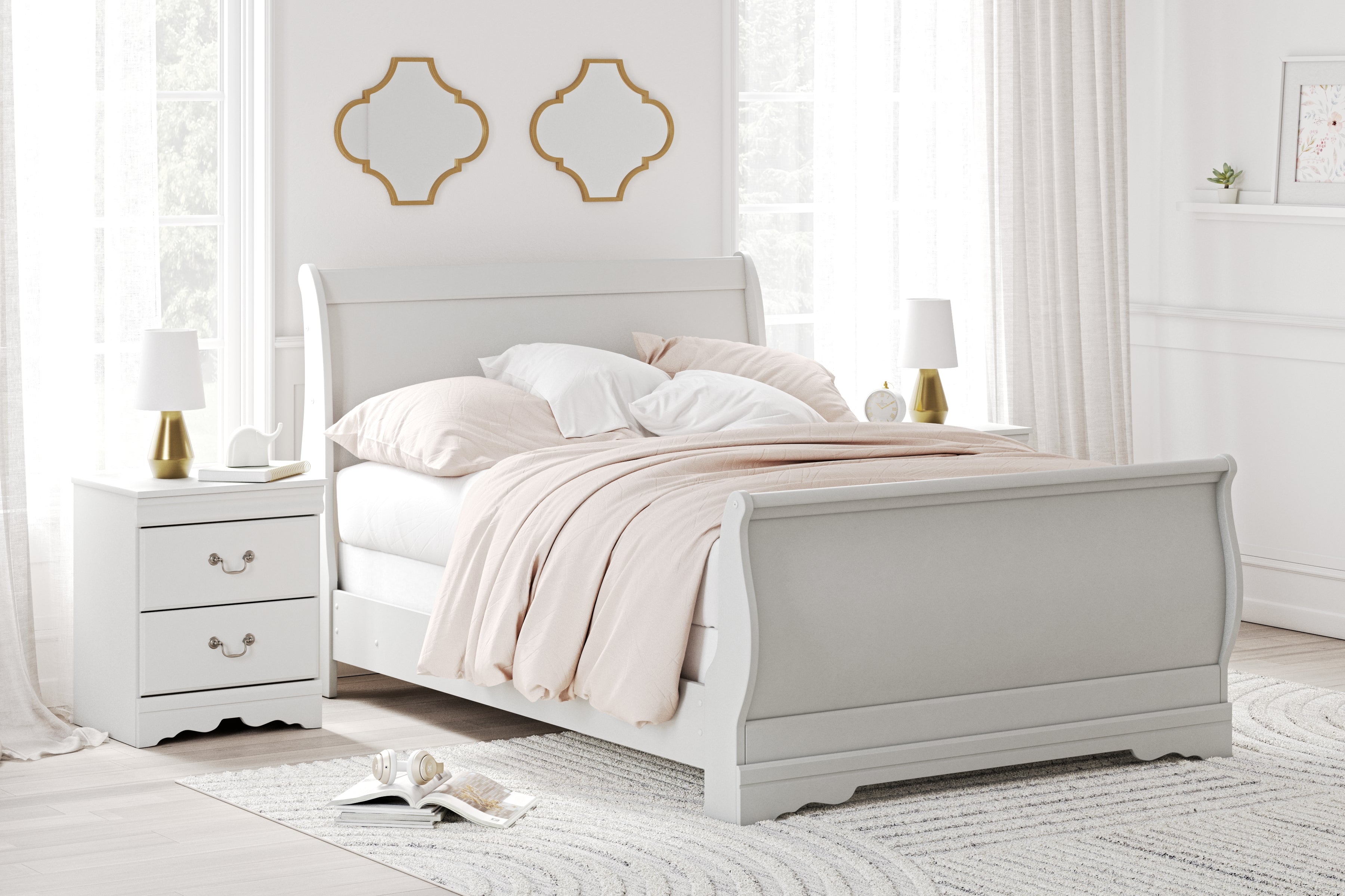 Floridian Furniture - Ashley Furniture - Anarasia Bedroom - Queen Sleigh Bed / White - B129B4