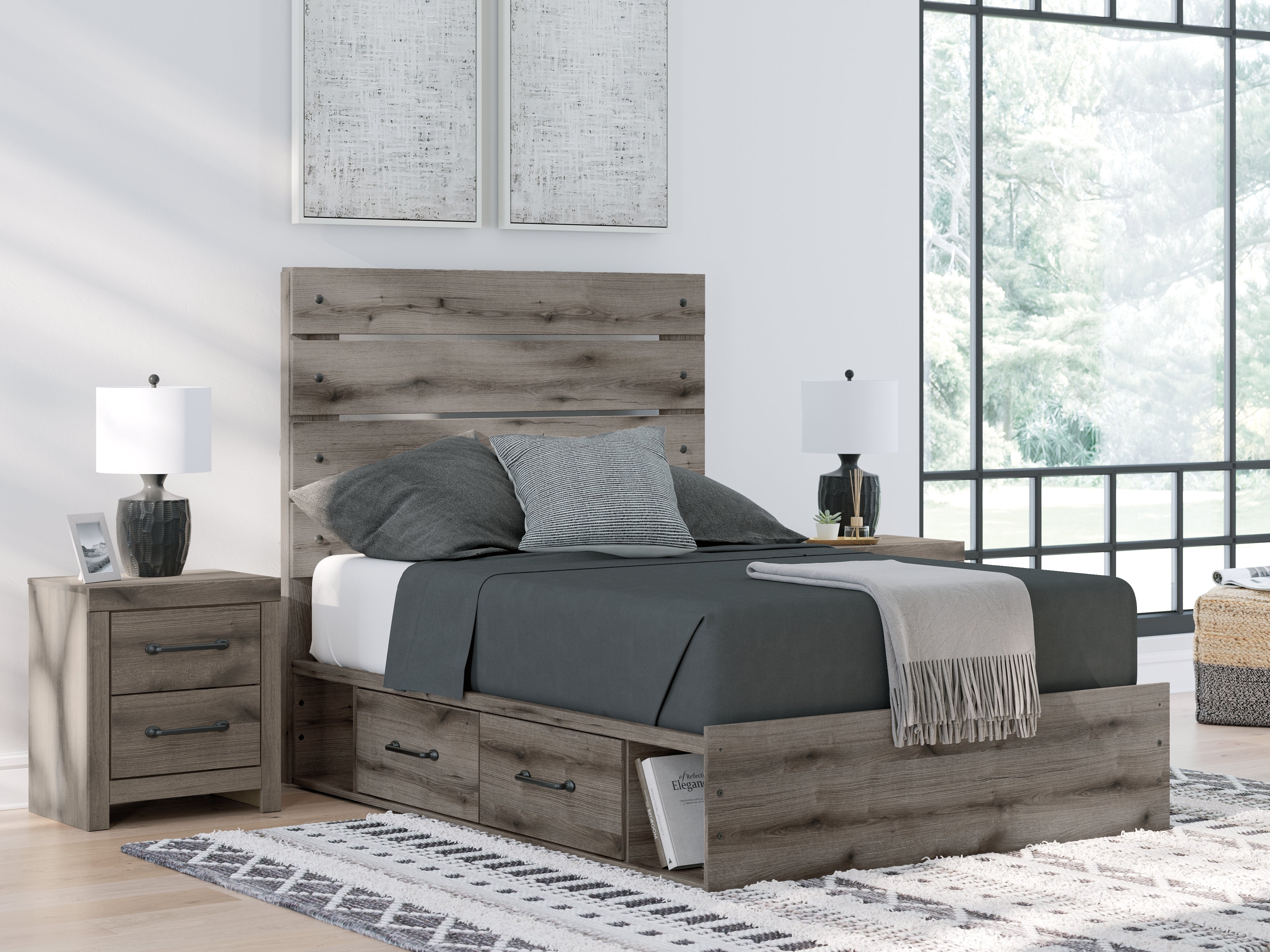 Floridian Furniture - Ashley Furniture - Graystorm Bedroom - Twin Panel Bed with Storage / Brown Gray - PCB2405B19