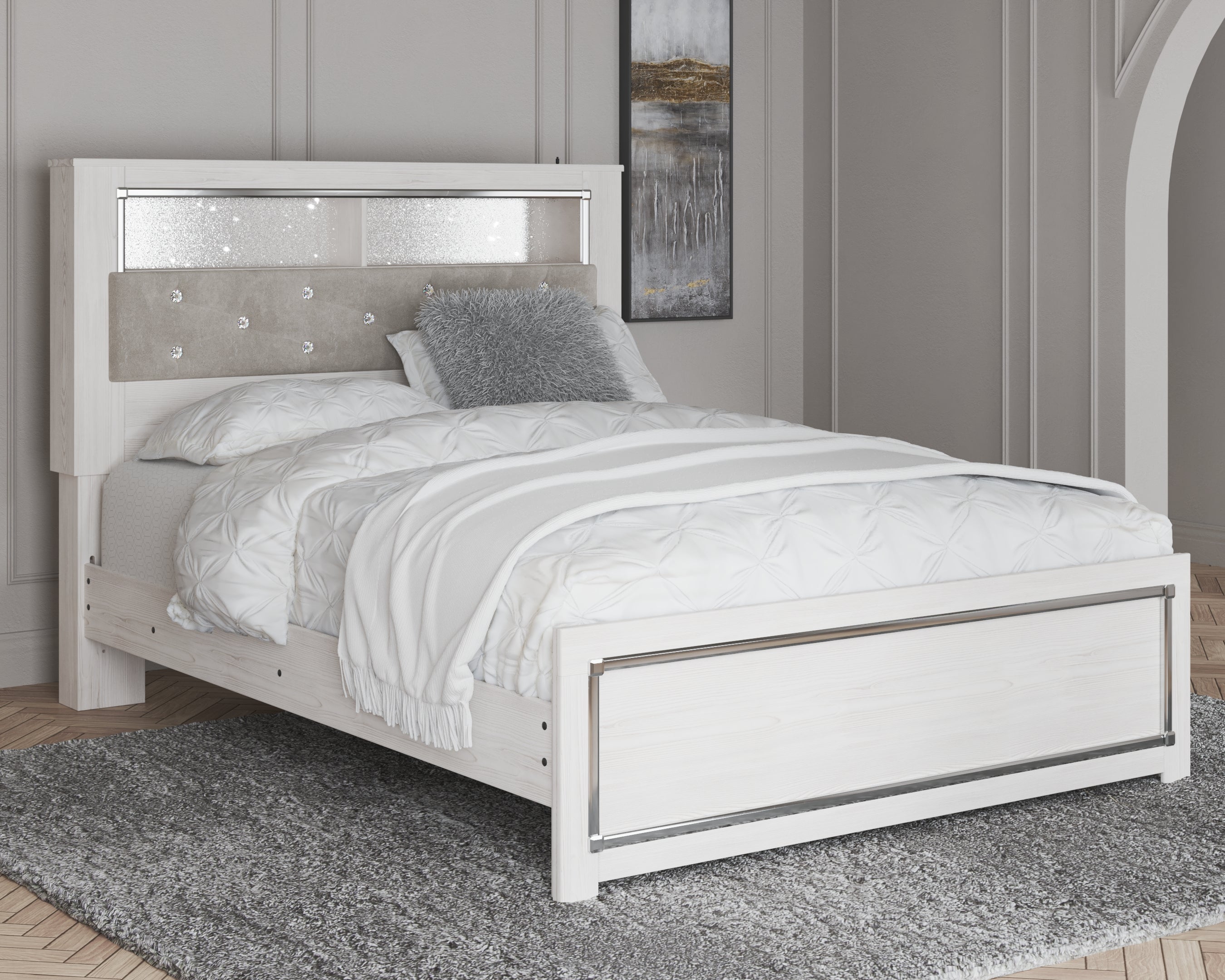 Floridian Furniture - Ashley Furniture - Altyra Bedroom - King Upholstered Bookcase Bed with Storage / White - B2640B30