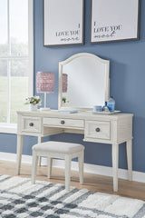 Floridian Furniture - Ashley Furniture - Robbinsdale Mirrored Vanity with Bench - Mirrored Vanity with Bench / Antique White - B742B11
