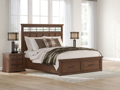 Floridian Furniture - Ashley Furniture - Taffenbrook Bedroom - King Panel Storage Bed / Medium Brown - B849B4