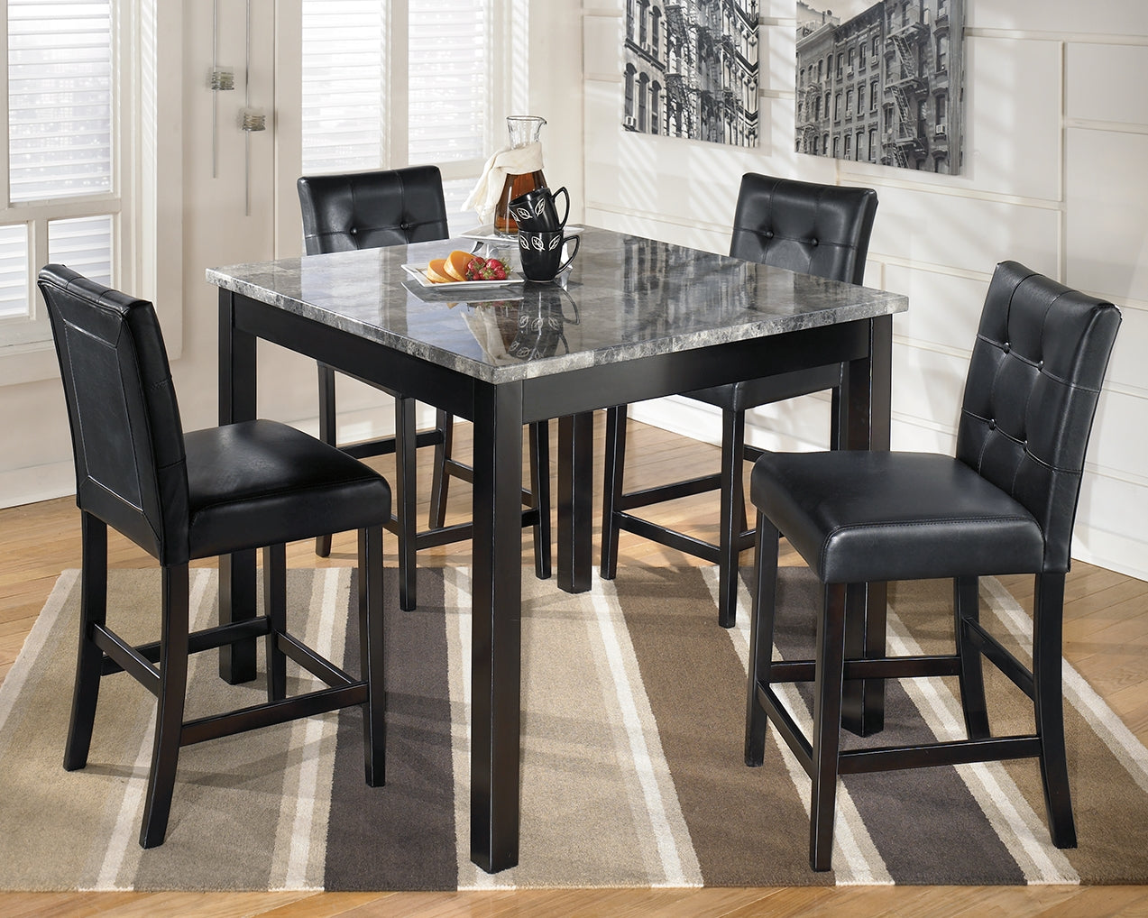 Floridian Furniture - Ashley Furniture - Maysville Dining Room - Square Counter TBL Set (5/CN) / Black - D154-223