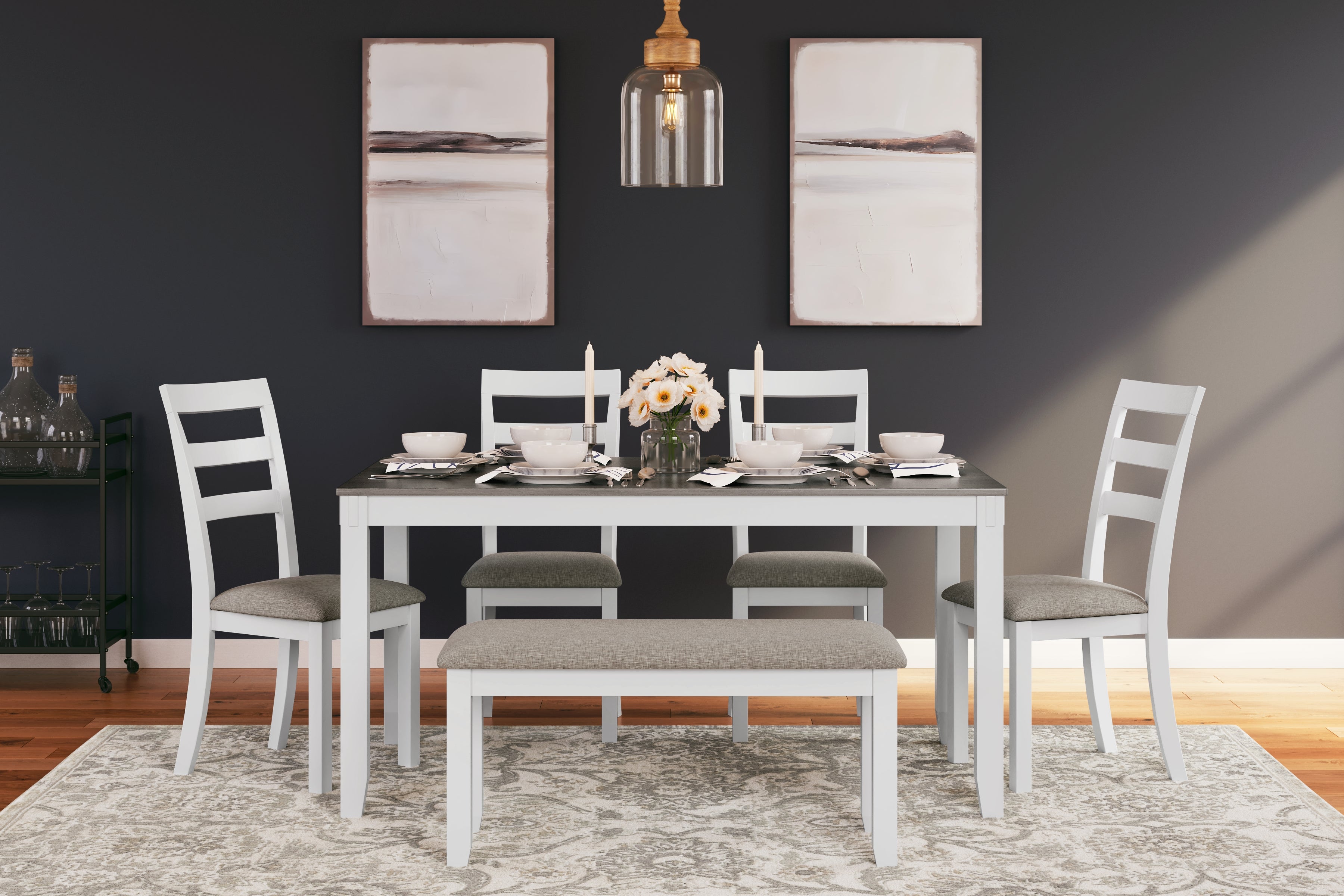 Floridian Furniture - Ashley Furniture - Stonehollow Dining Room - RECT DRM Table Set (6/CN) / White/Gray - D382-325