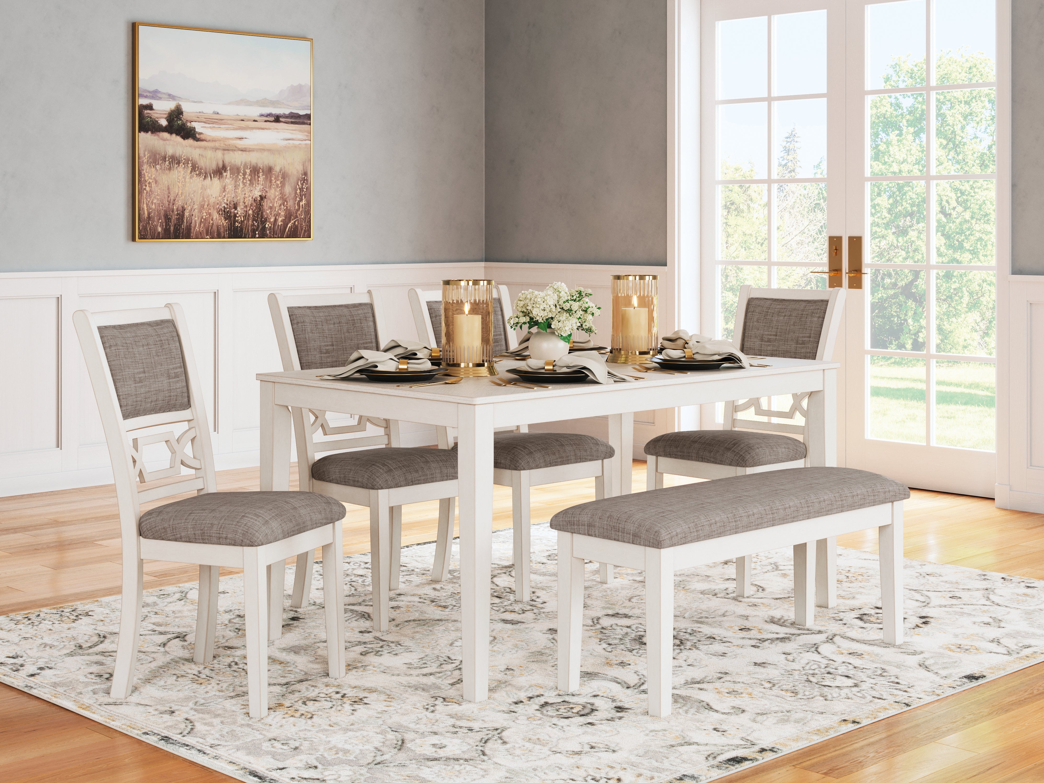 Floridian Furniture - Ashley Furniture - Erinberg Dining Room - Dining Room Table Set (6/CN) / Antique White - D423-325