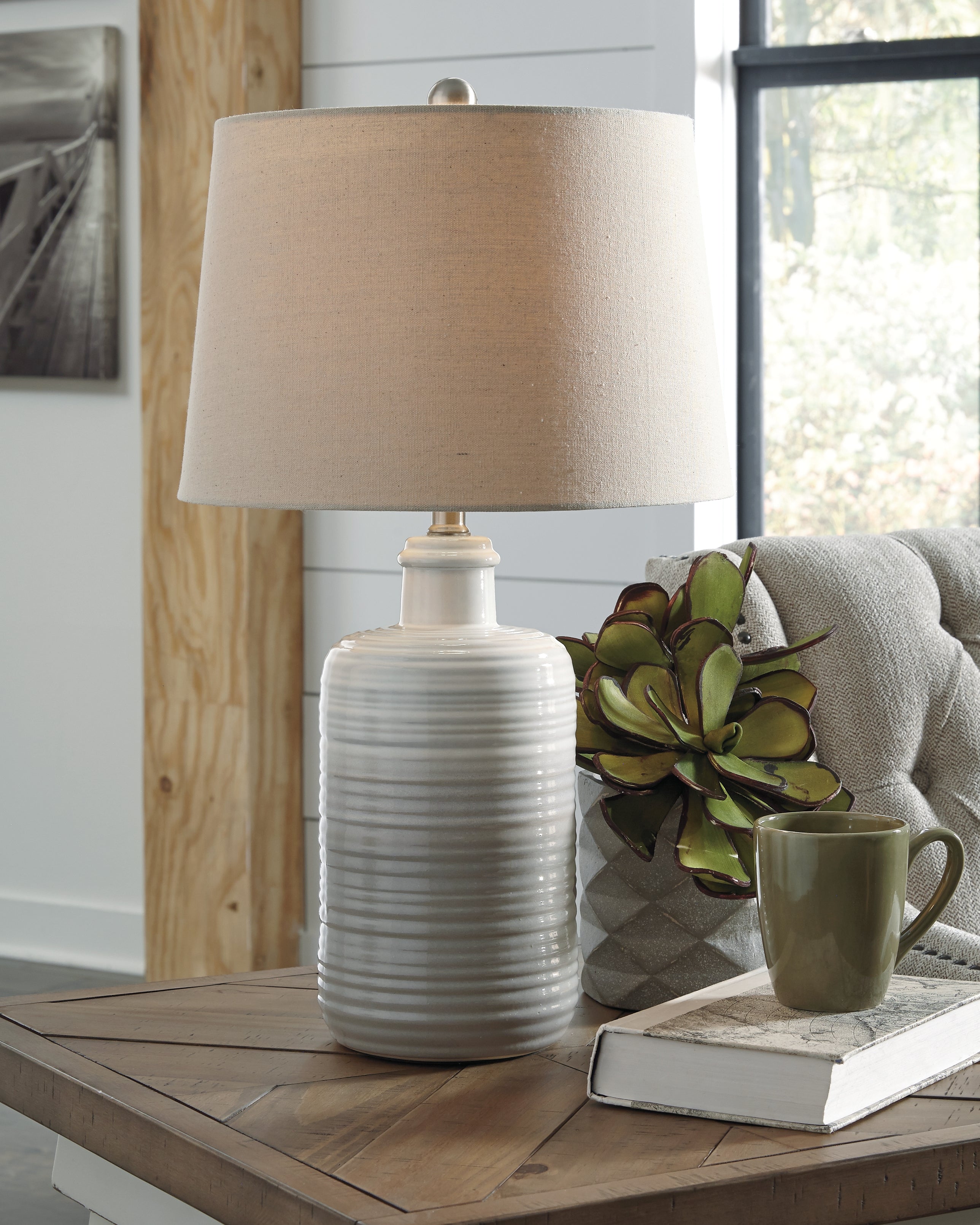 Floridian Furniture - Ashley Furniture - Marnina Lighting - Ceramic Table Lamp (Set of 2) / Taupe - L121854