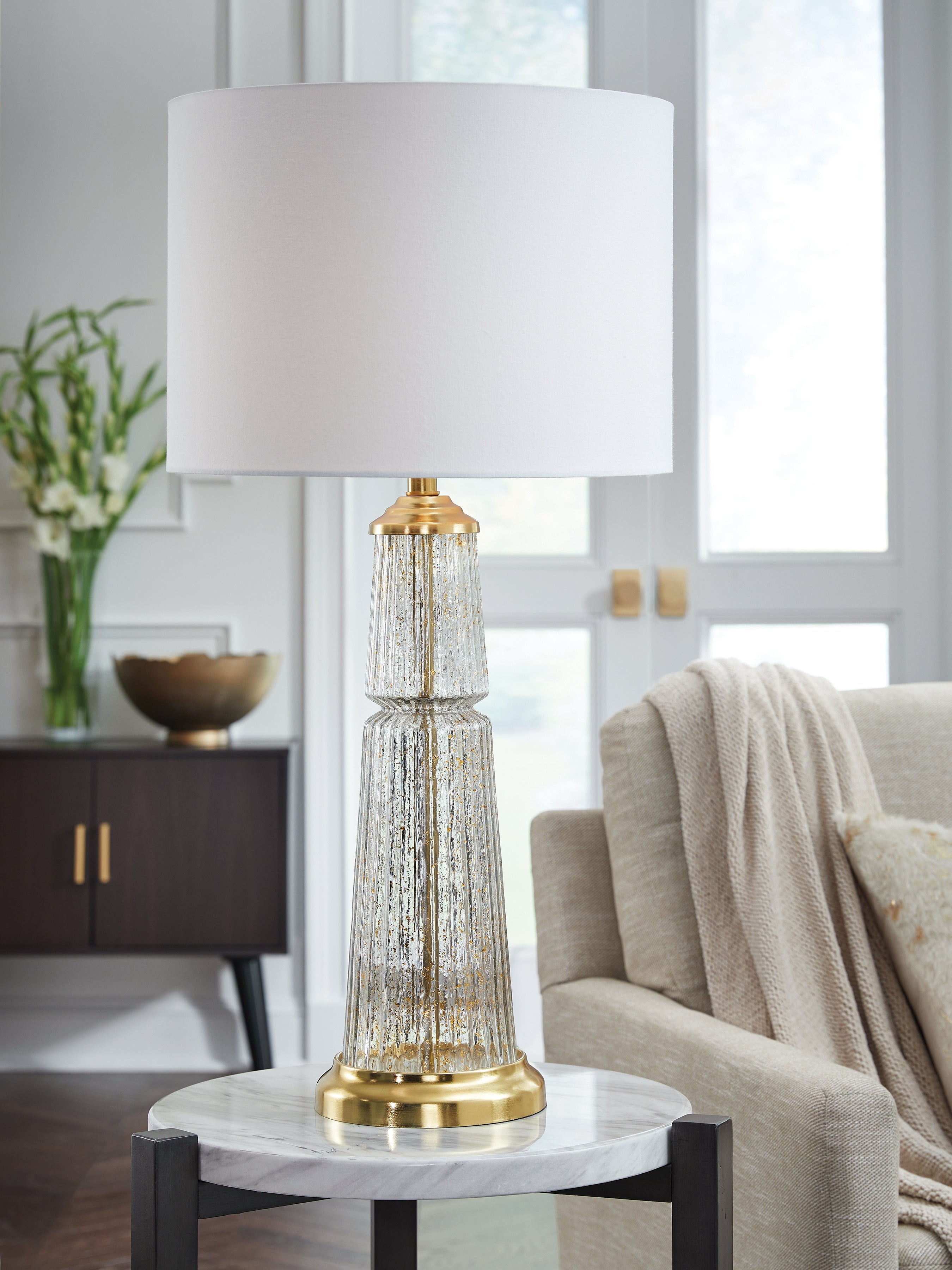 Floridian Furniture - Ashley Furniture - Bakersboro Lighting - Glass Table Lamp (1/CN) / Clear/Gold Finish - L430884