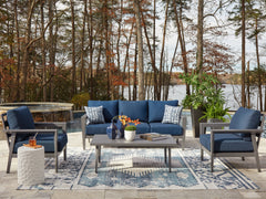 Floridian Furniture - Ashley Furniture - Gali Outdoor - Sofa/Chairs/Table Set (4/CN) / Gray/Blue - P275-081