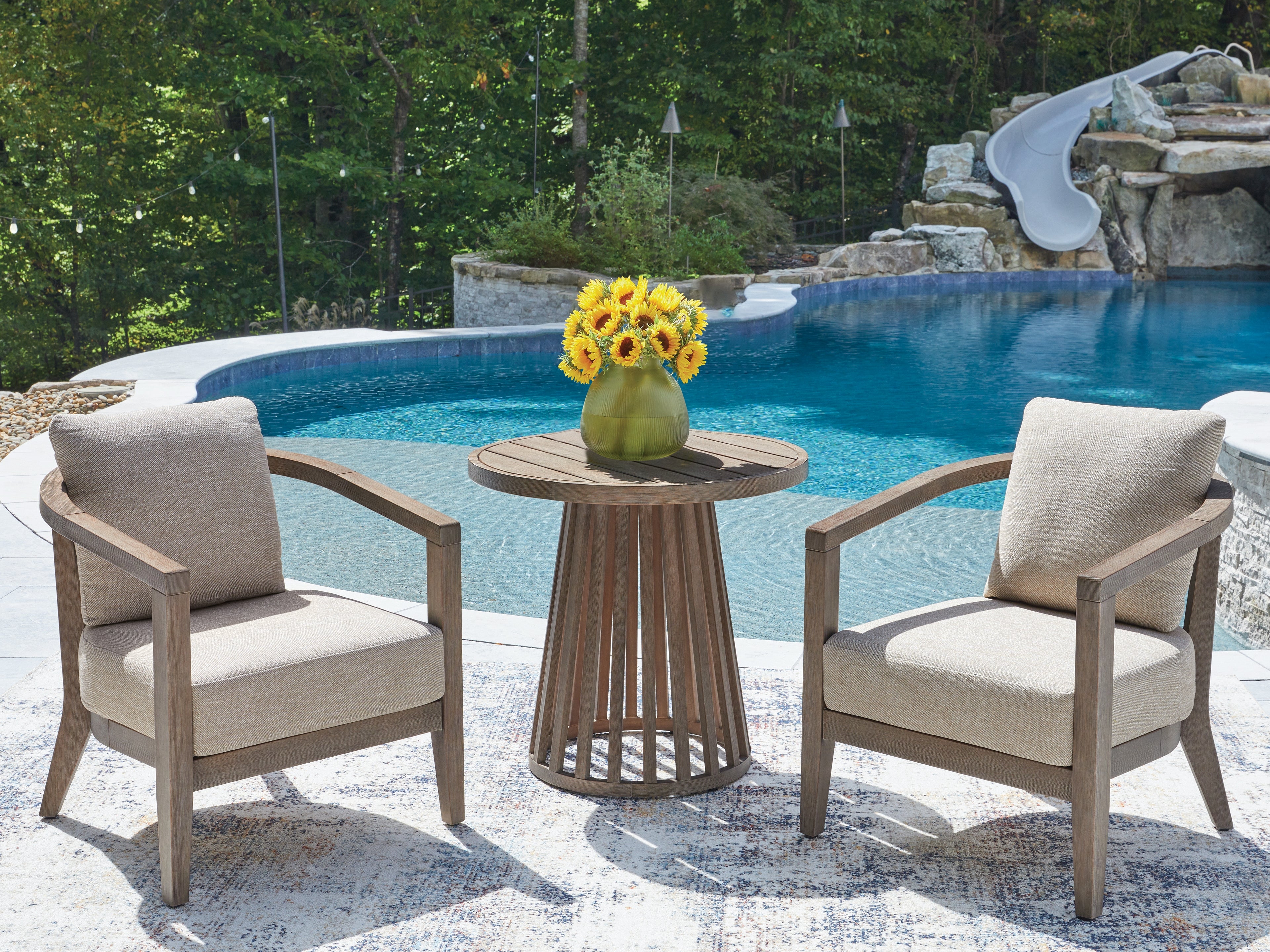 Floridian Furniture - Ashley Furniture - Joy Lagoon Outdoor - Chairs w/CUSH/Table Set (3/CN) - PCP310-050