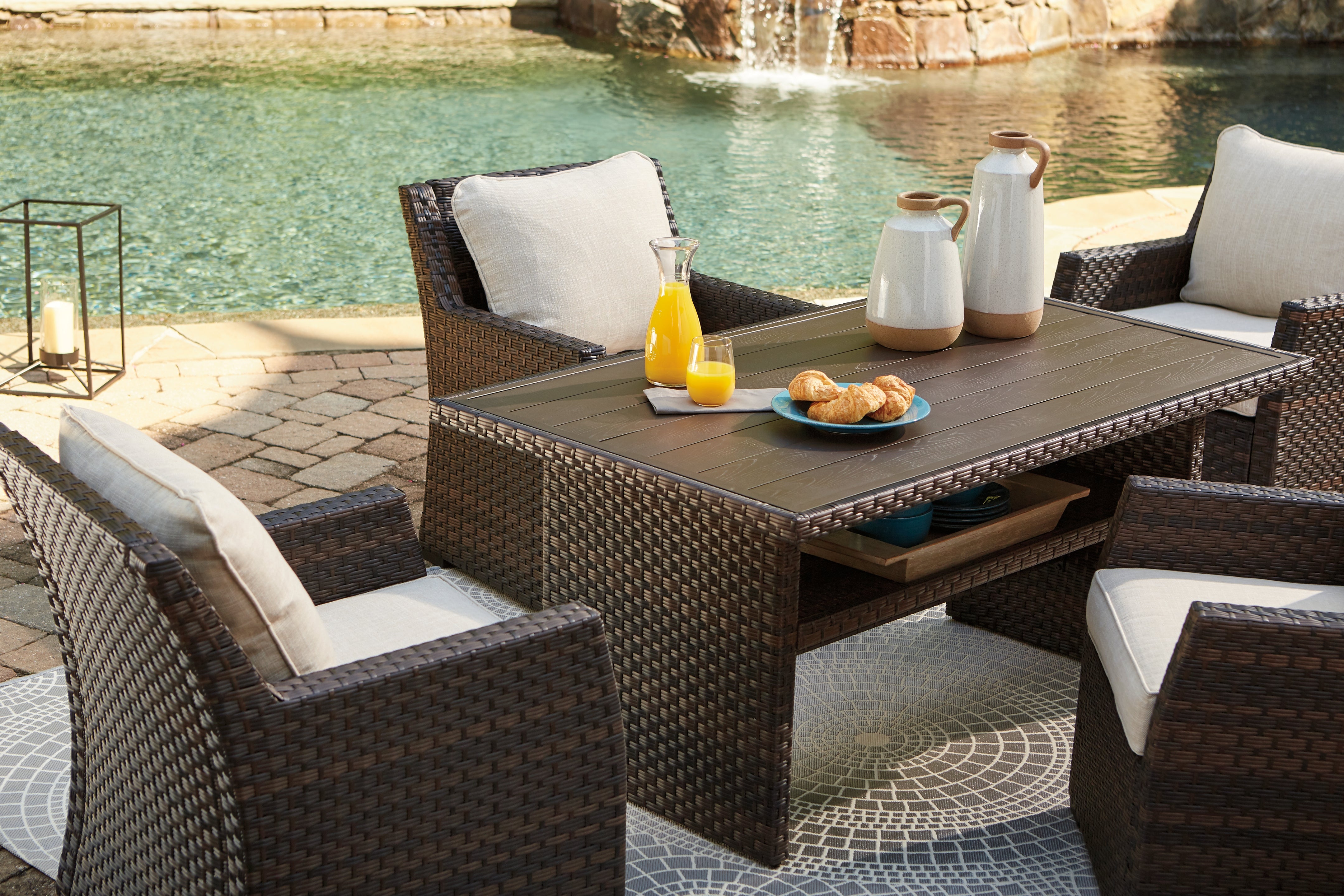 Floridian Furniture - Ashley Furniture - Easy Isle Outdoor - RECT Multi-Use Table / Dark Brown/Beige - P455-625