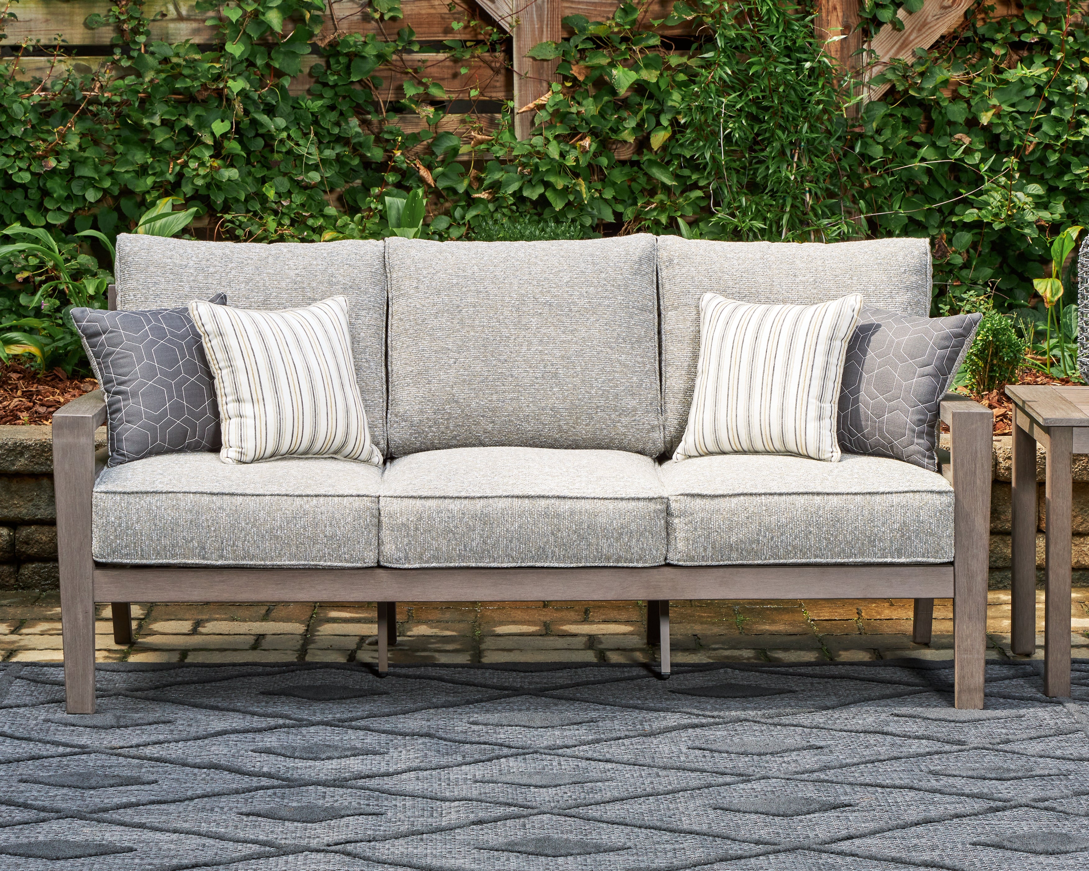 Floridian Furniture - Ashley Furniture - Hillside Barn Outdoor - Sofa with Cushion / Gray/Brown - P564-838