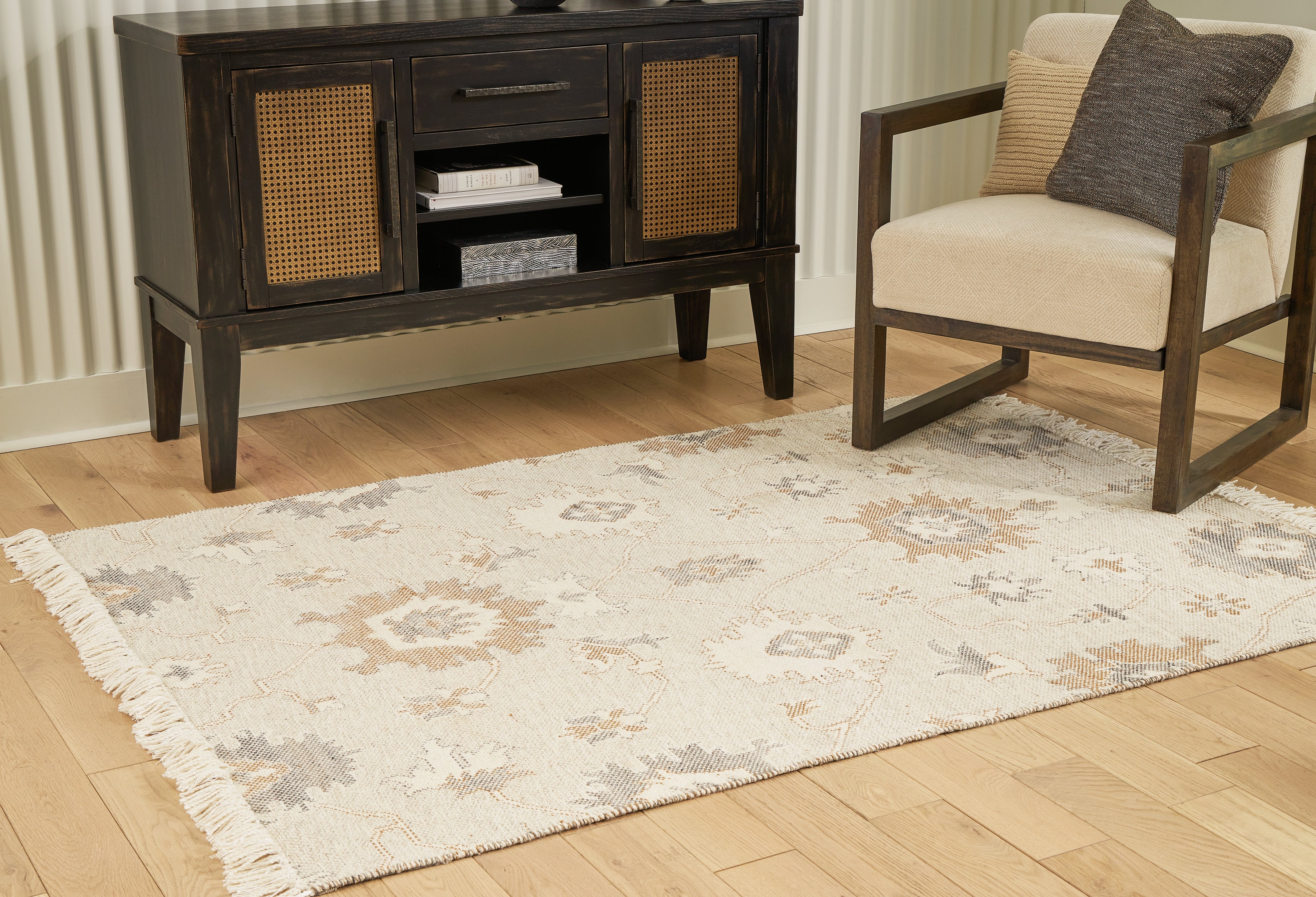 Floridian Furniture - Ashley Furniture - Calkin Rug - 5' x 7' Rug / Linen/Gray/Caramel - R406392