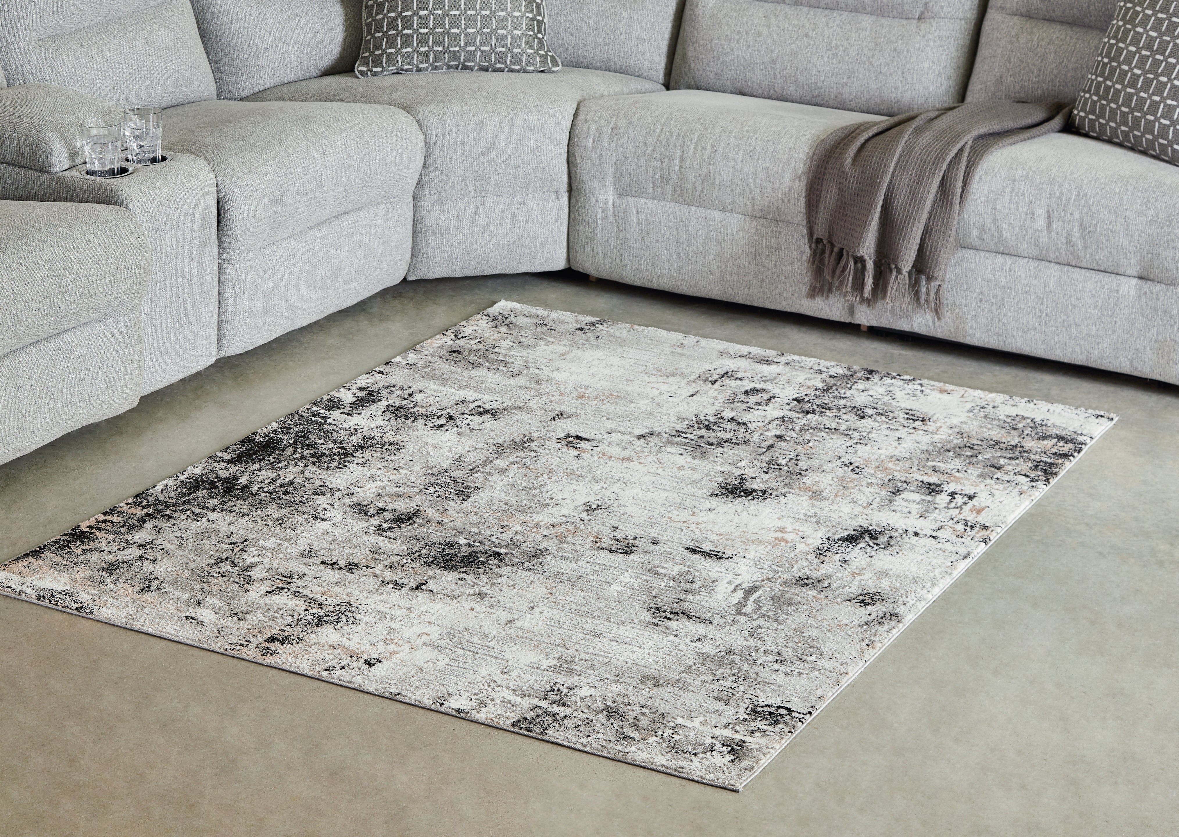 Floridian Furniture - Ashley Furniture - Langwell Rug - 5' x 7' Rug / Black/Gray/White - R406782