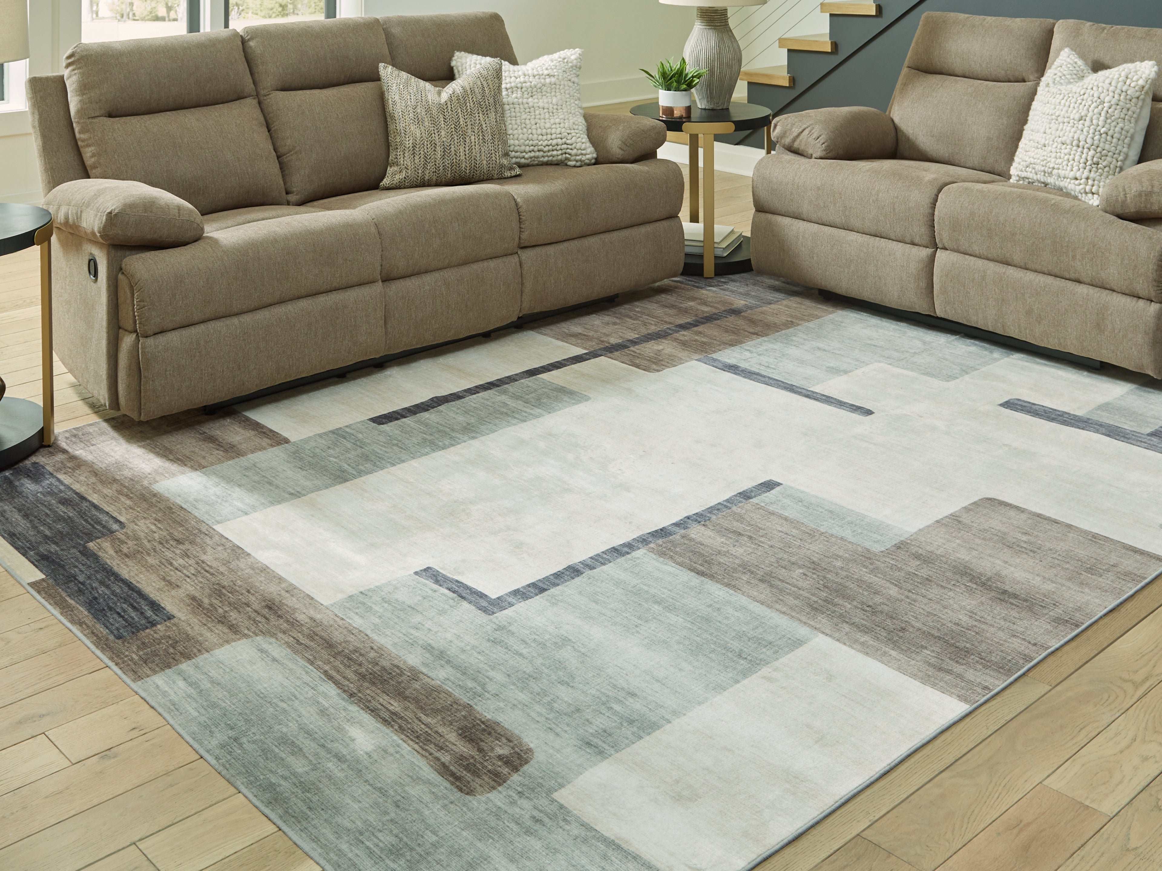 Floridian Furniture - Ashley Furniture - Larkport Rug - Washable 5' x 7' Area Rug / Cream/Brown/Gray - R407412