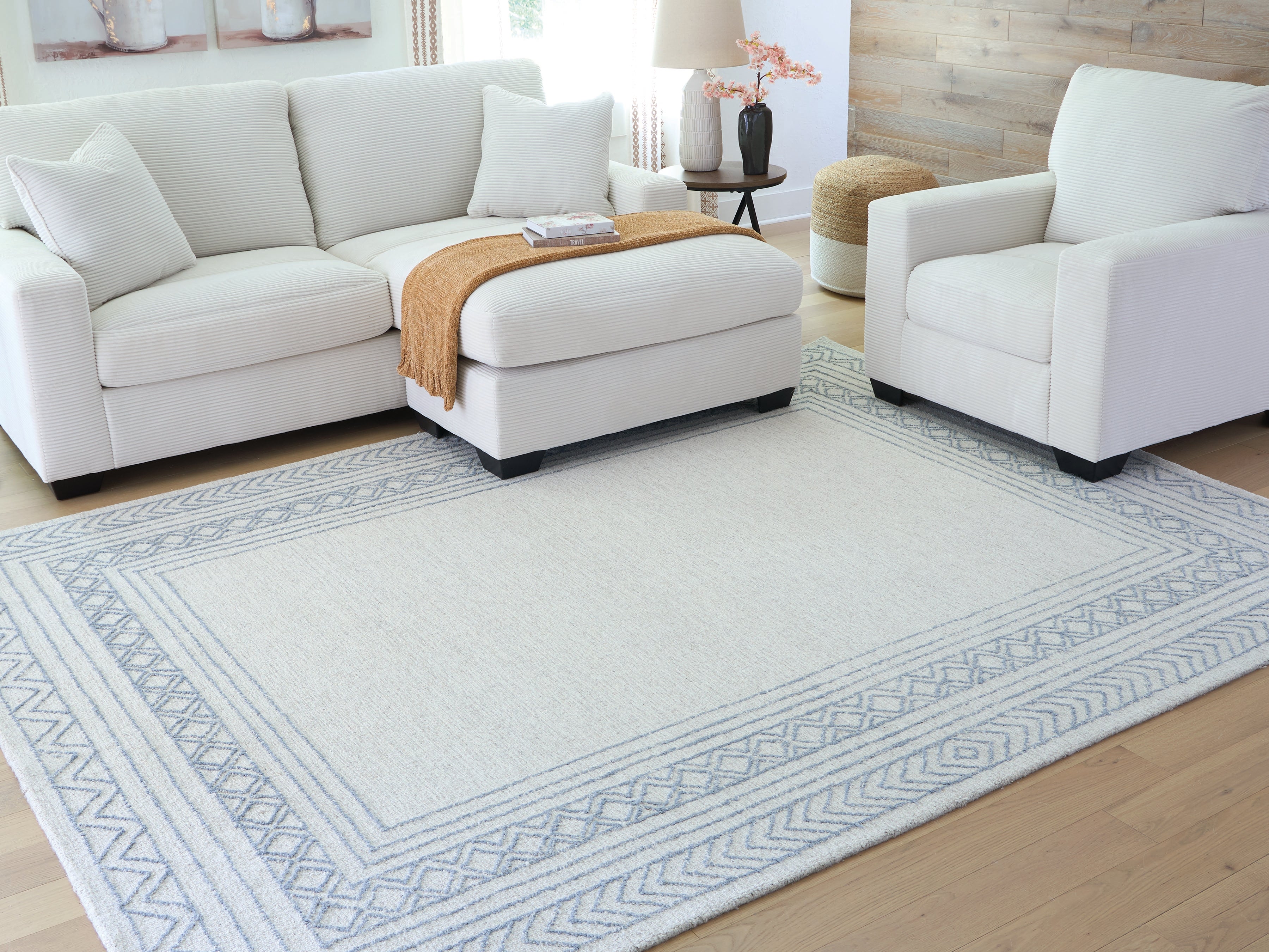 Floridian Furniture - Ashley Furniture - Azelhurst Rug - 5' x 7' Area Rug / Blue/Ivory/Gray - R407852