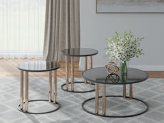 Floridian Furniture - Ashley Furniture - Hannerly Table (Set of 3) - Occasional Table Set (3/CN) / Black/Gold Finish - T219-13