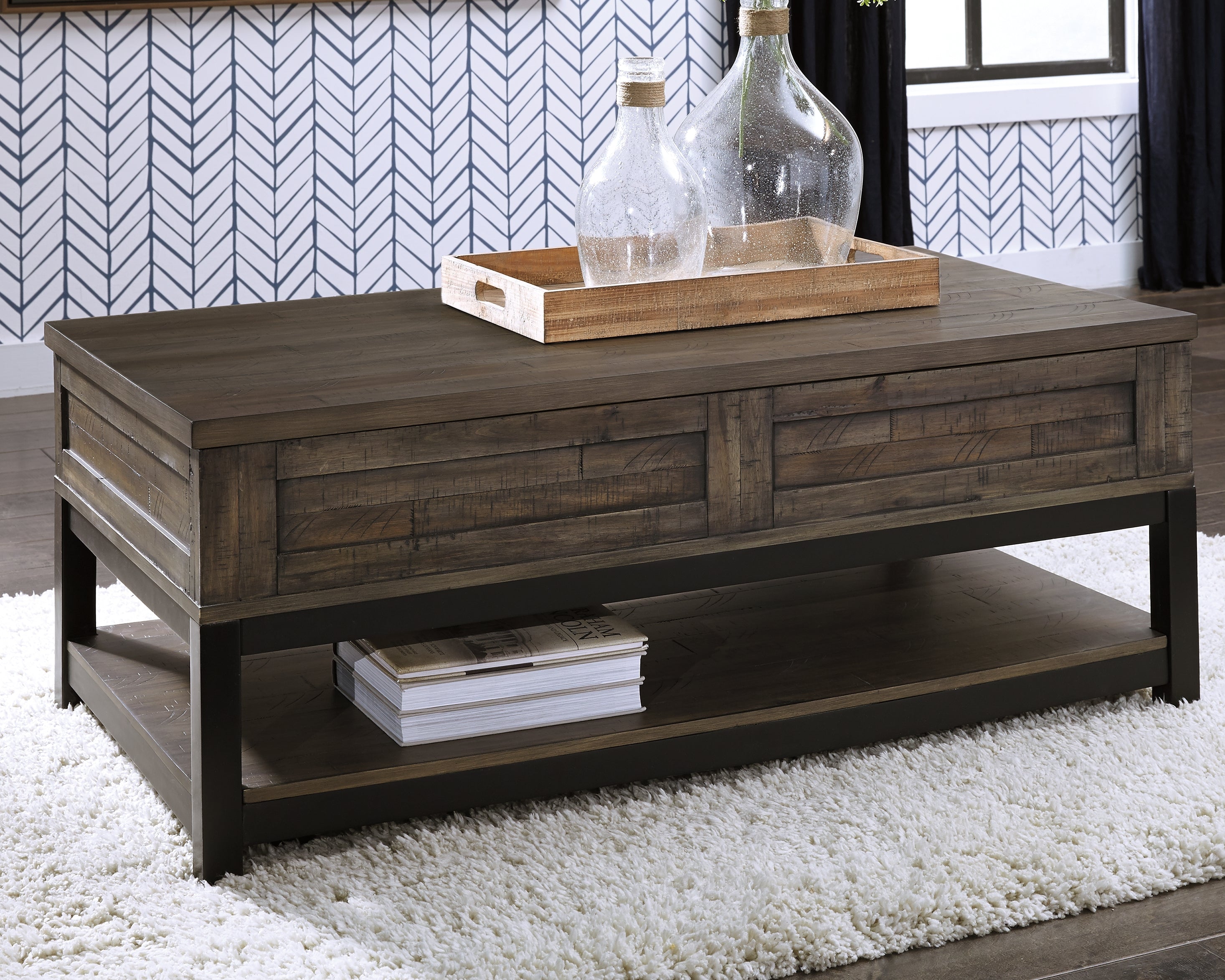 Floridian Furniture - Ashley Furniture - Johurst Coffee Table with Lift Top - LIFT TOP COCKTAIL TABLE / Grayish Brown - T444-9